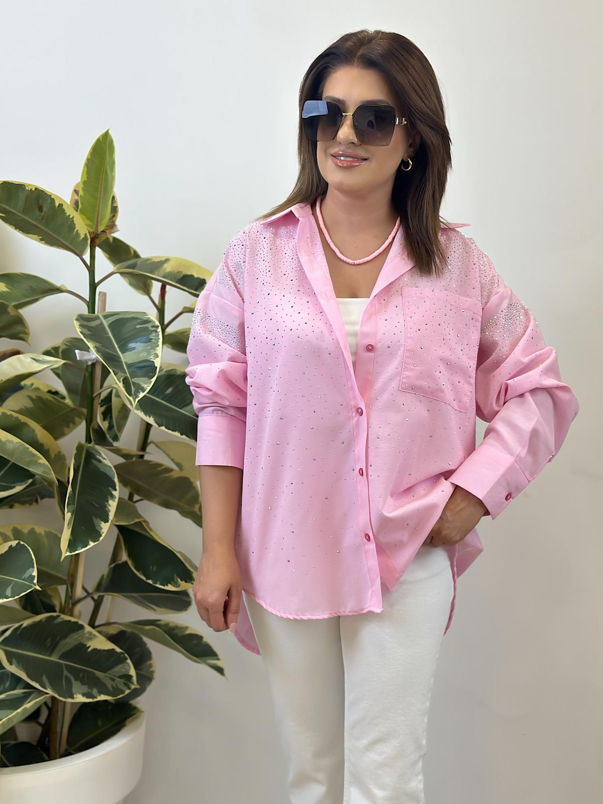 Taş Detaylı Gömlek PEMBE-23YUST000271