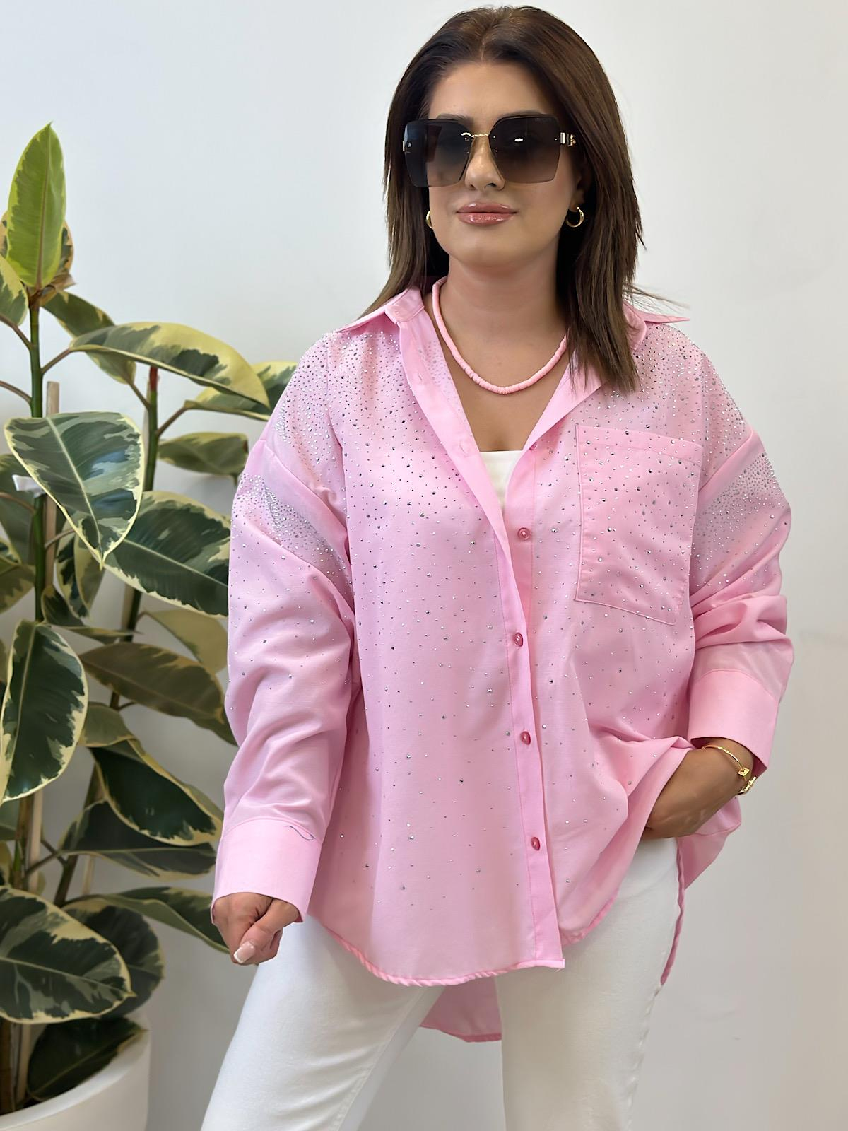 Taş Detaylı Gömlek PEMBE-23YUST000271