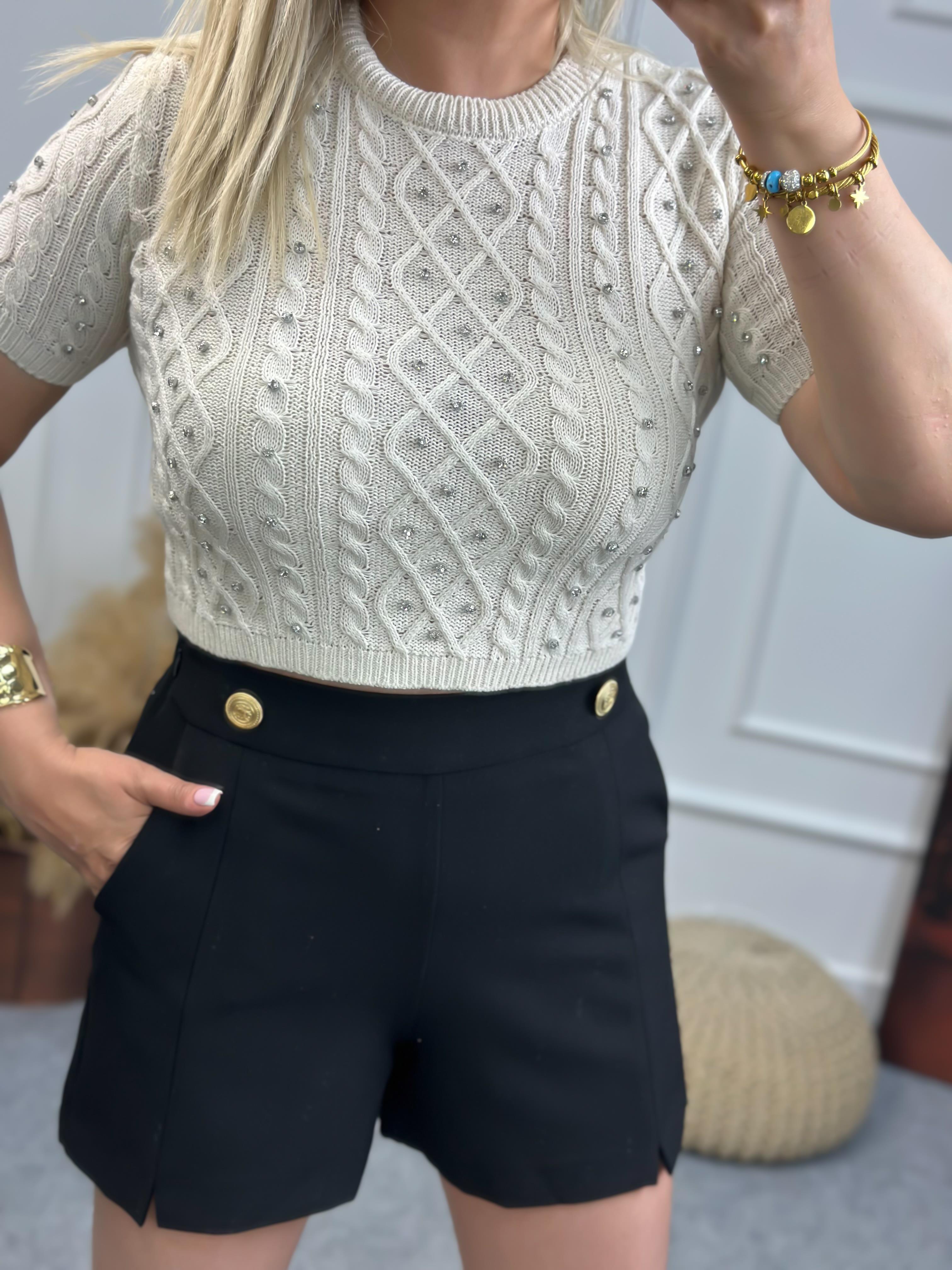 Taş Detaylı Triko Bluz BEJ-23YUST000095