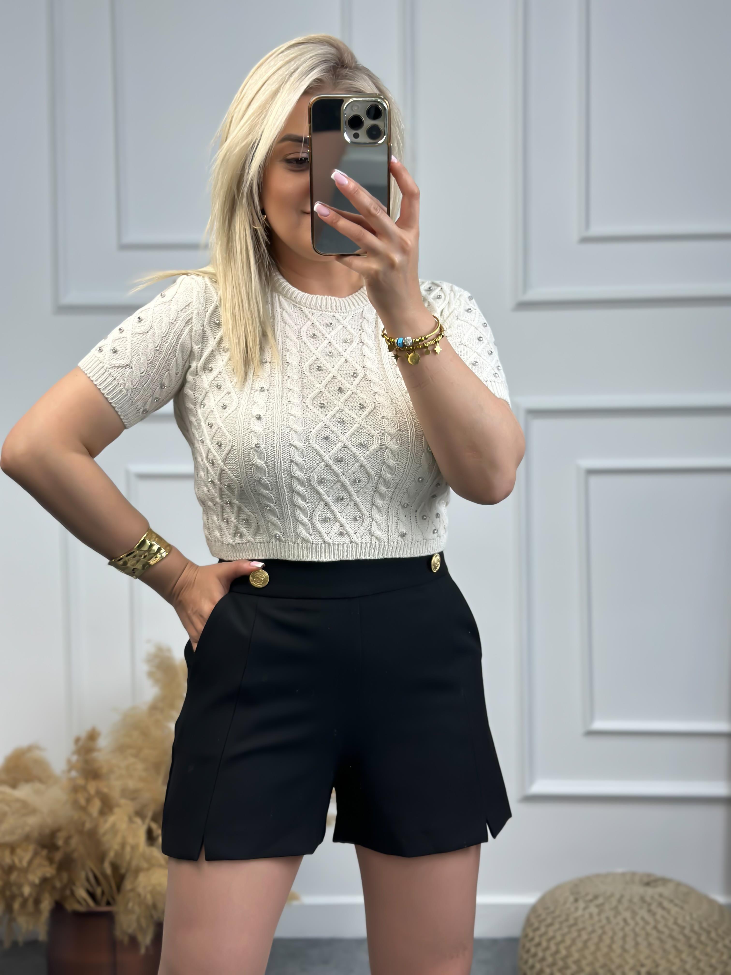 Taş Detaylı Triko Bluz BEJ-23YUST000095