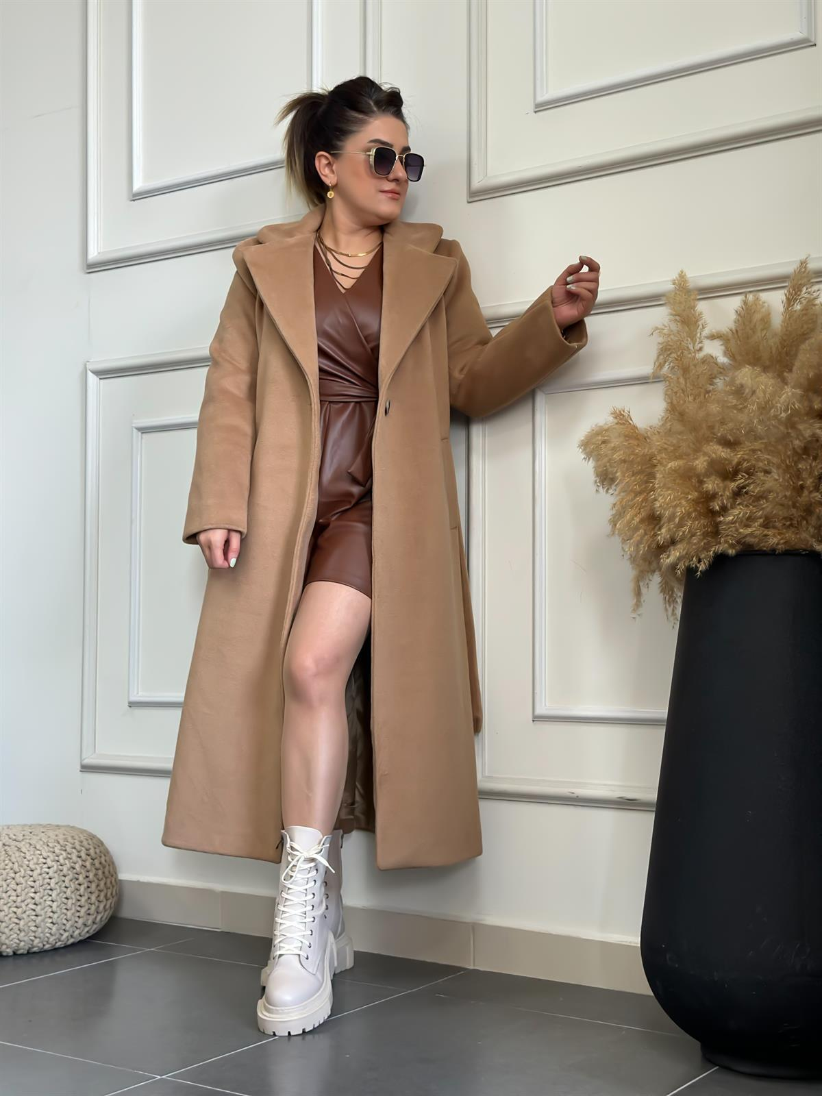 Tek Cepli Kemerli Kaşe Kaban TABA-23KDIS000011