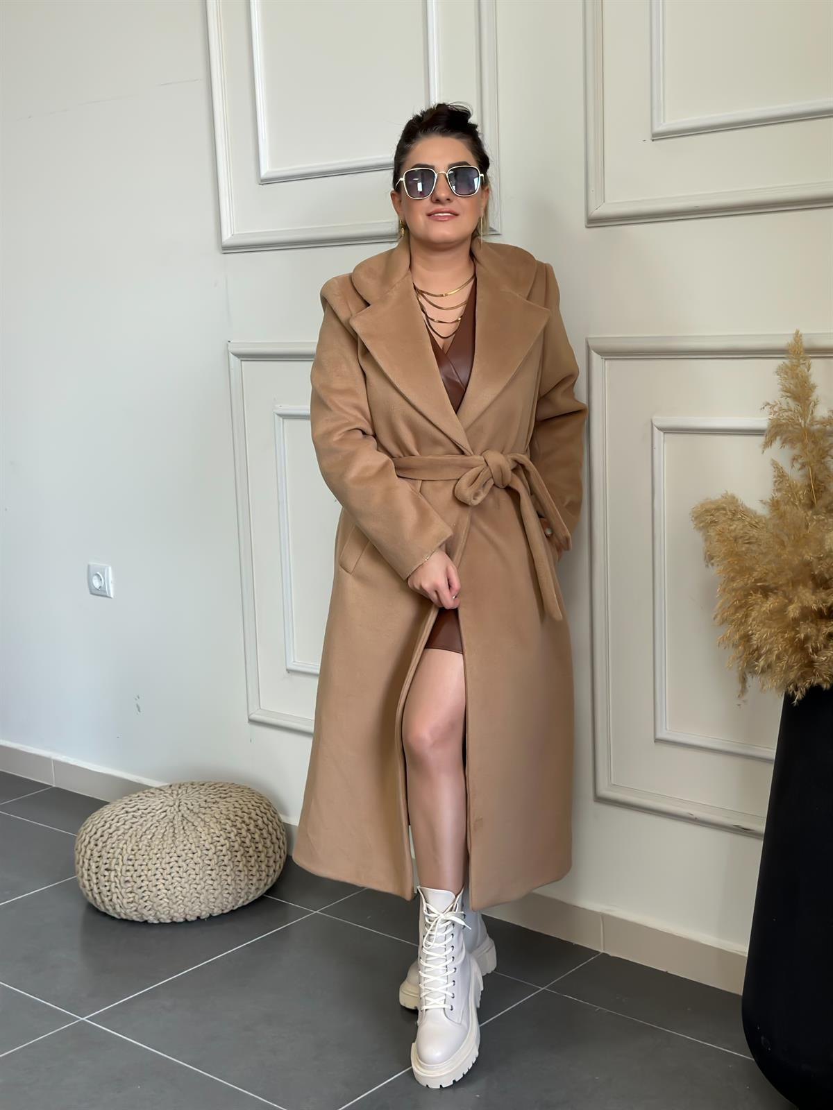 Tek Cepli Kemerli Kaşe Kaban TABA-23KDIS000011