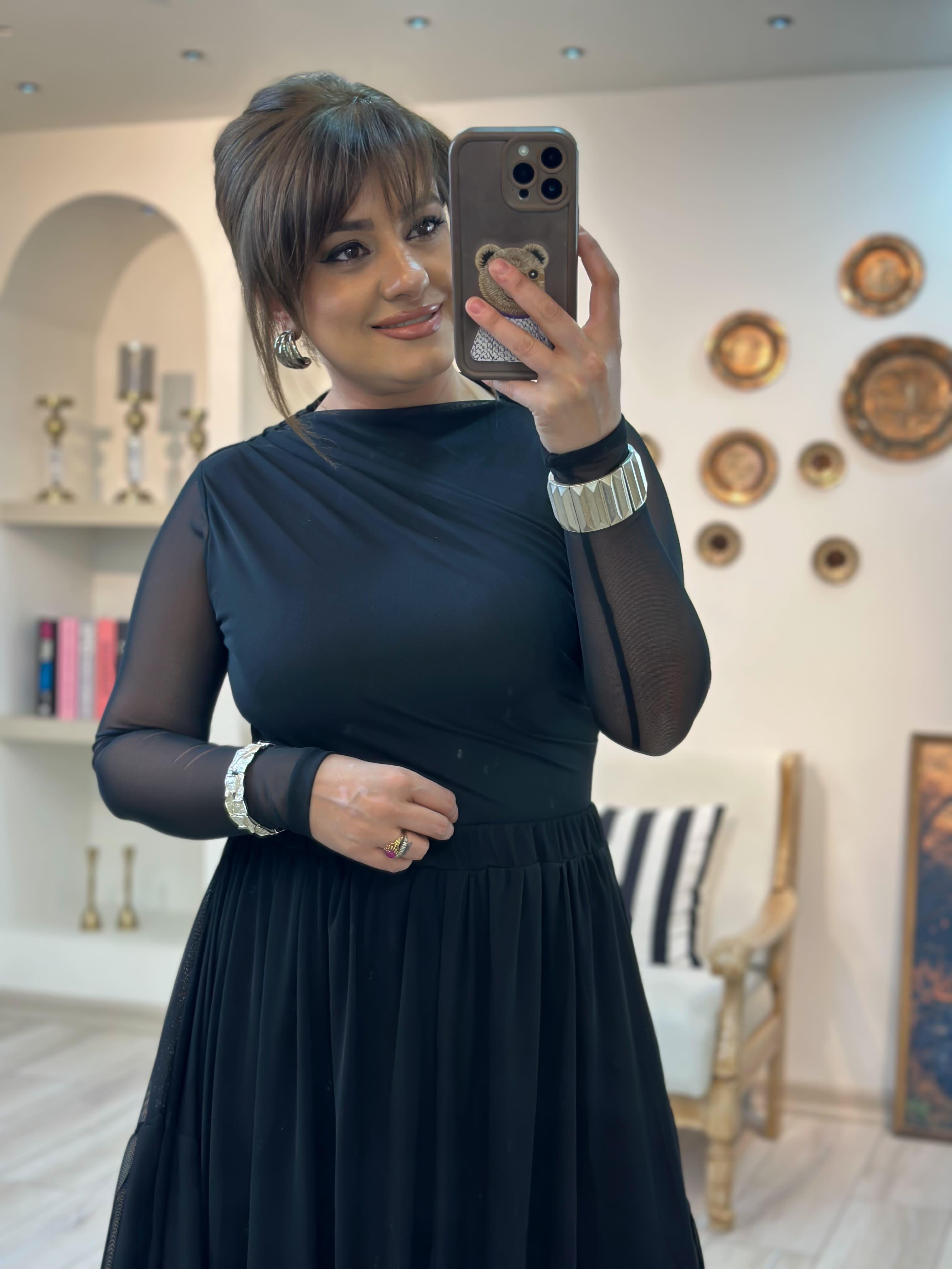 Transparan Zıbın Bluz SİYAH-23MeUST00118