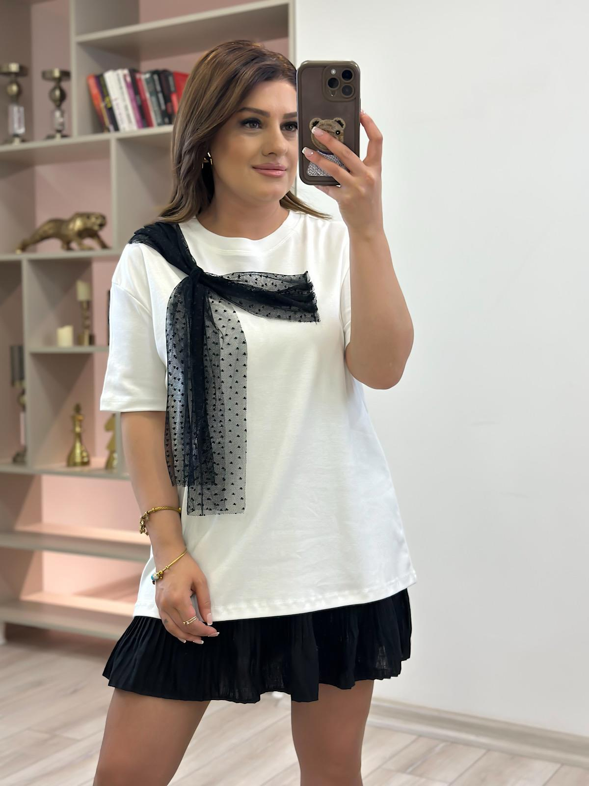 Tül Fiyonk Detaylı Tshirt BEYAZ-23YUST000214