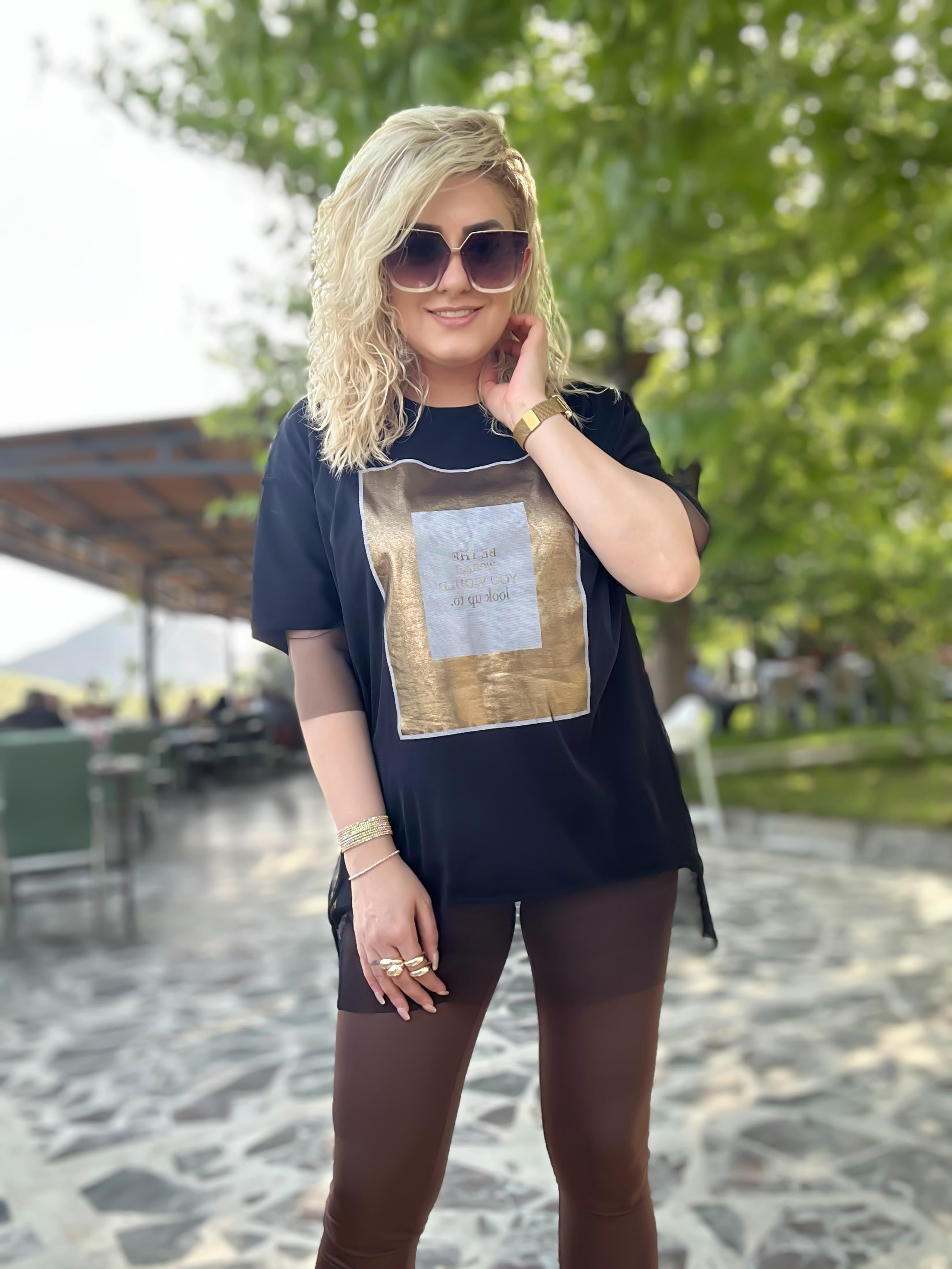 Tüllü Varaklı Tshirt SİYAH-23YUST000055