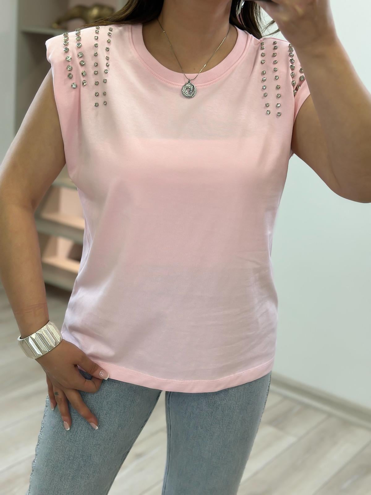 Vatkalı Omuzları Taş Detaylı Tshirt PUDRA-23YUST000239