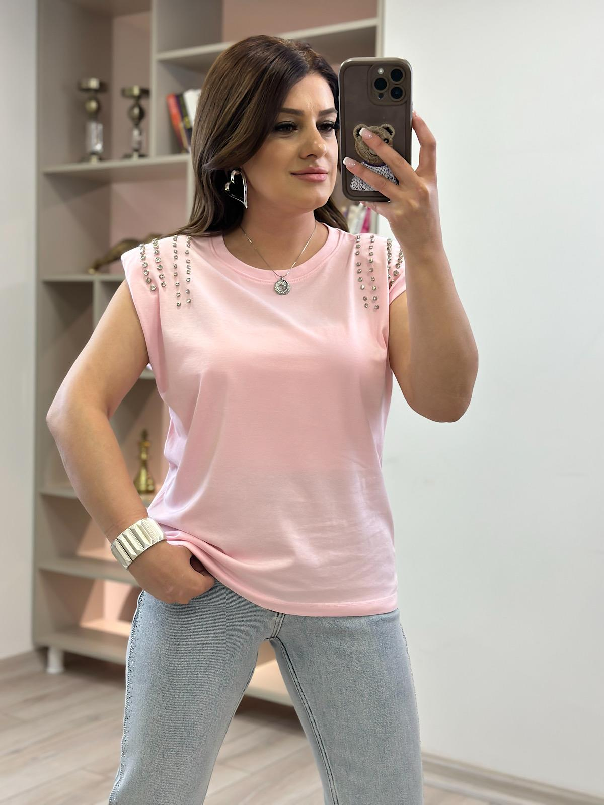 Vatkalı Omuzları Taş Detaylı Tshirt PUDRA-23YUST000239