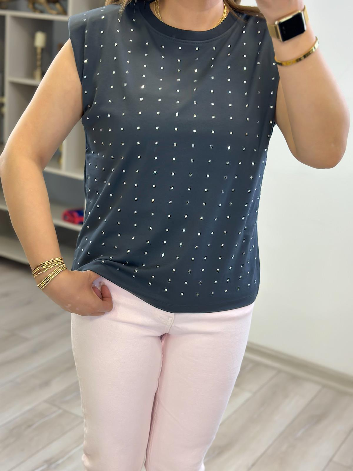 Vatkalı Taşlı Tshirt ANTRASİT-23YUST000231
