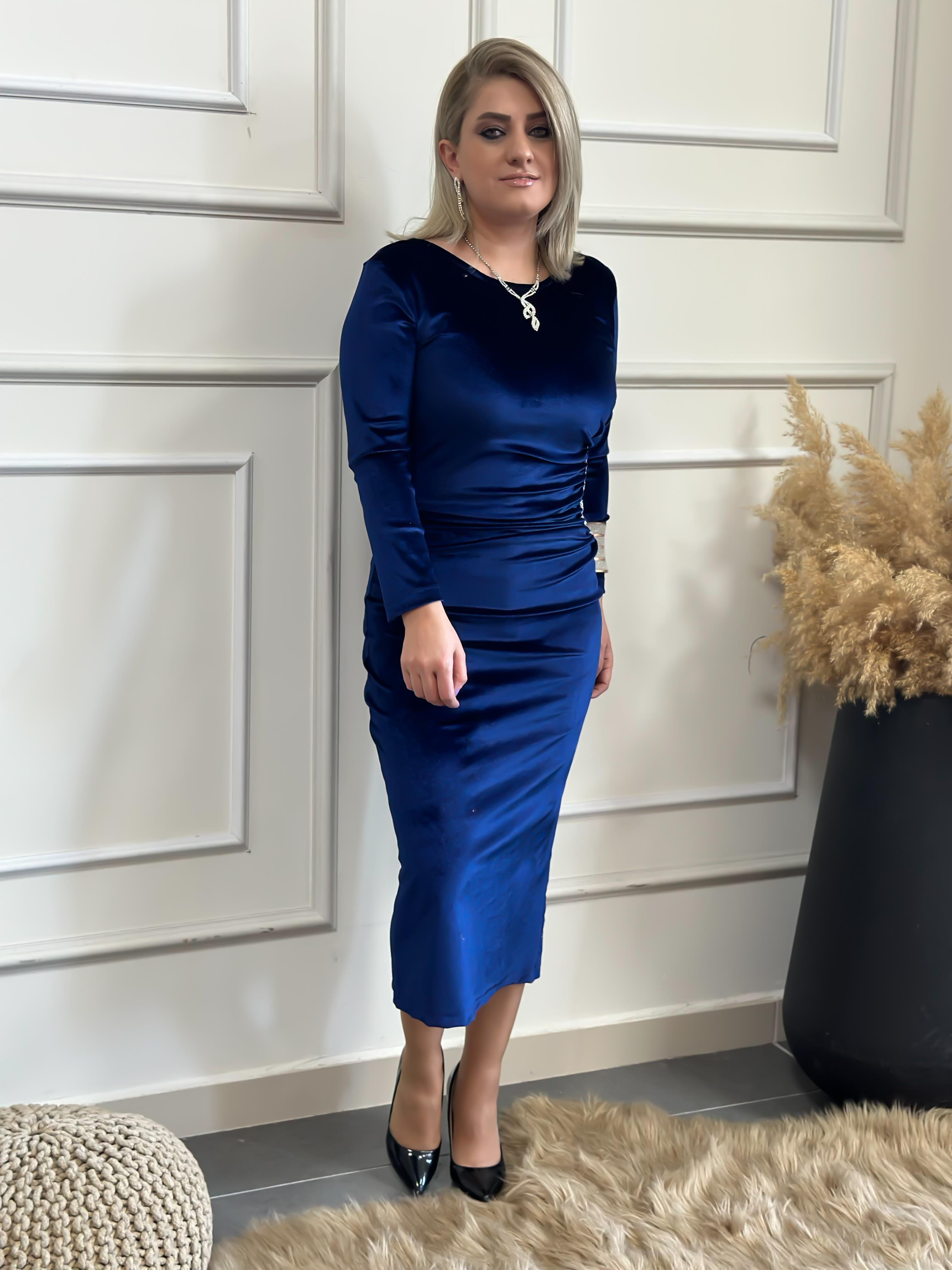 Yandan Drape Detaylı Pul İşlemeli Kadife Elbise SAKS-23KELB000002