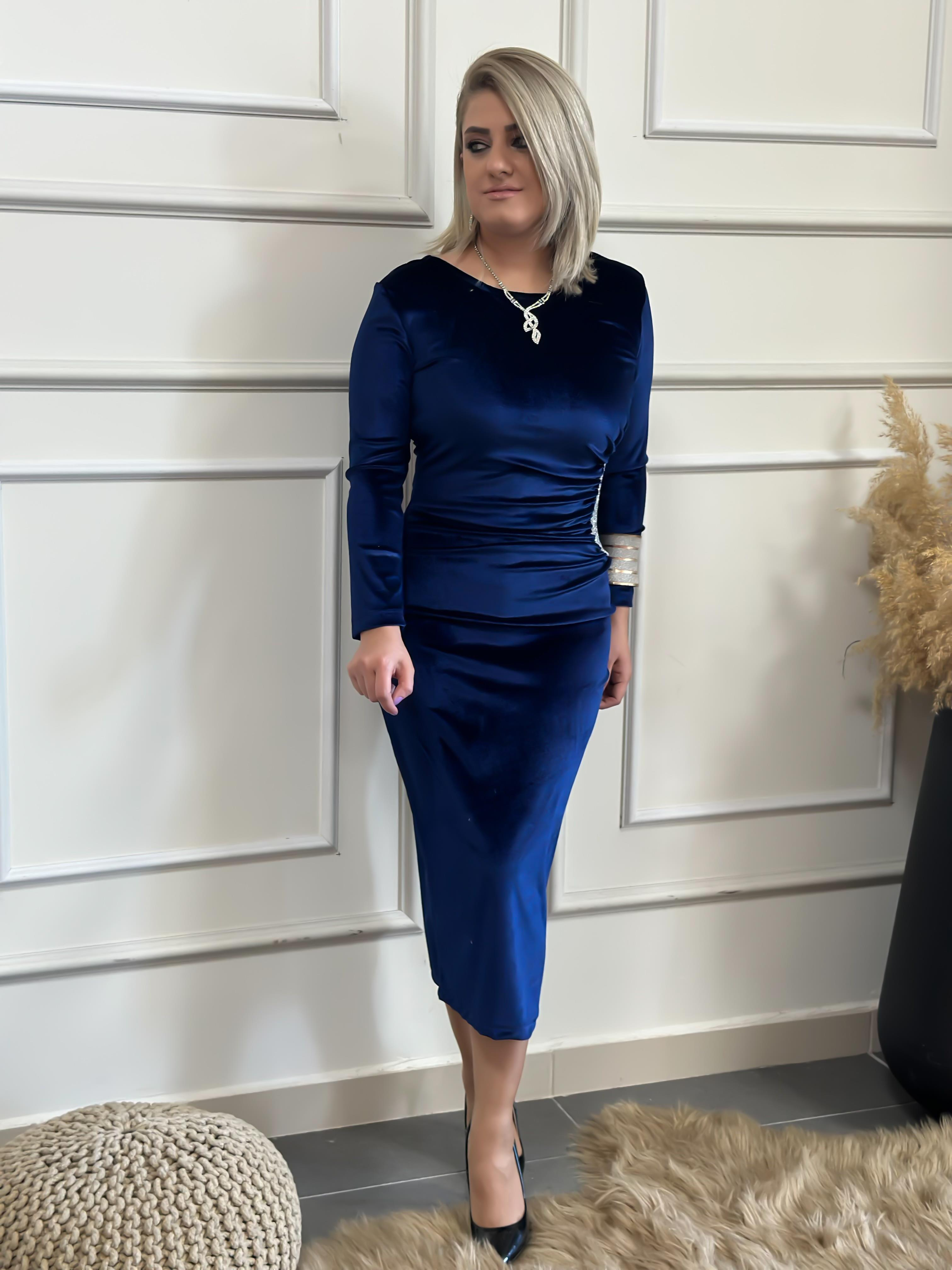 Yandan Drape Detaylı Pul İşlemeli Kadife Elbise SAKS-23KELB000002