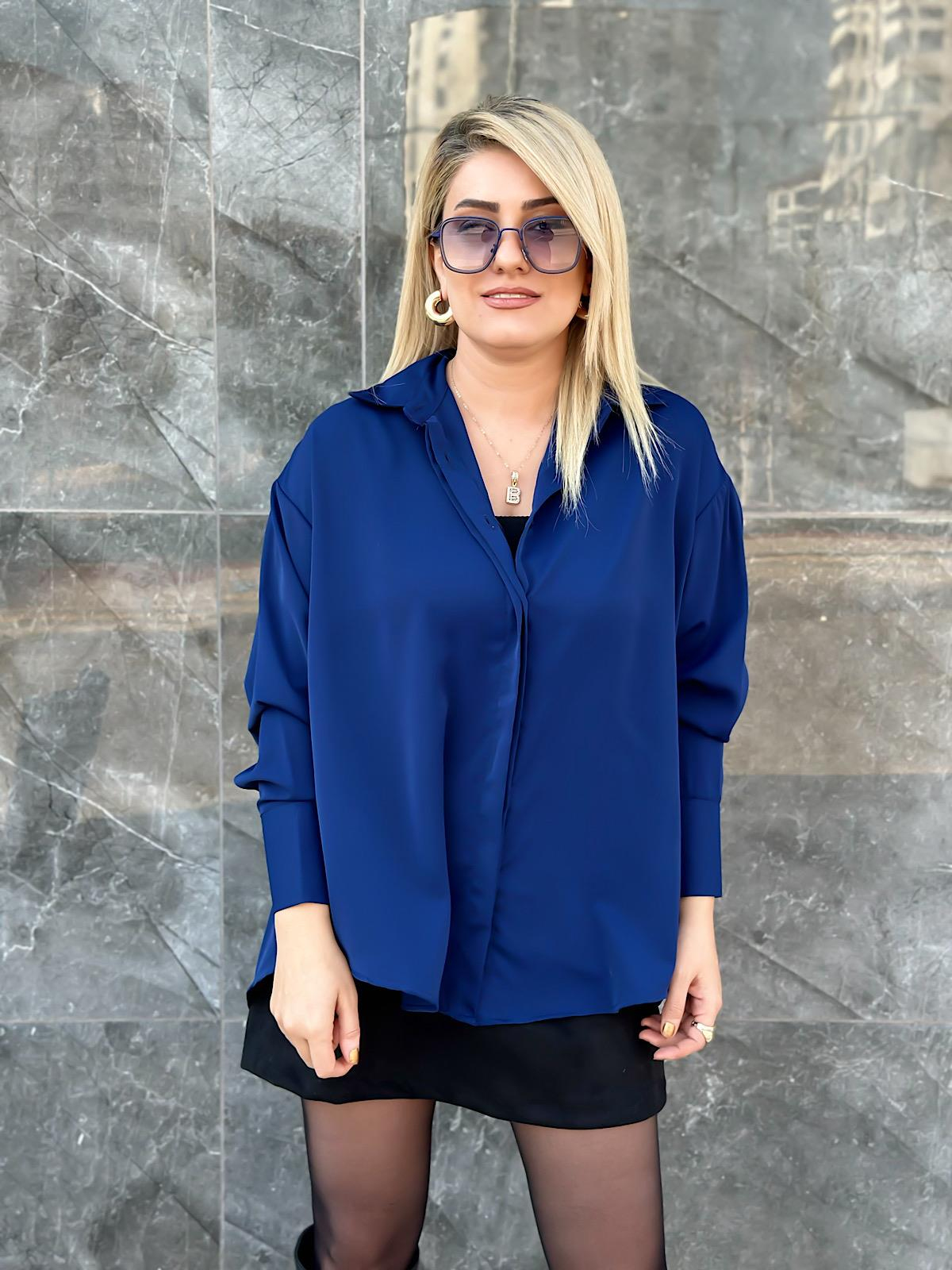 Yarasa Kol Pamuk Saten Gömlek ACIK LACİVERT-23MeUST00048