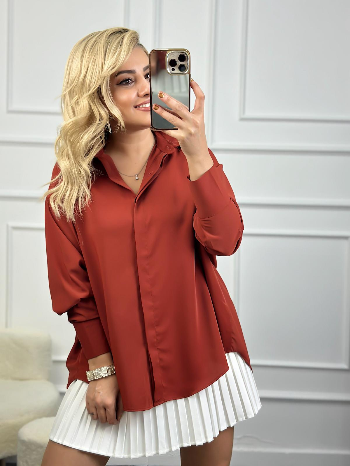 Yarasa Kol Pamuk Saten Gömlek KİREMİT-23MeUST00048