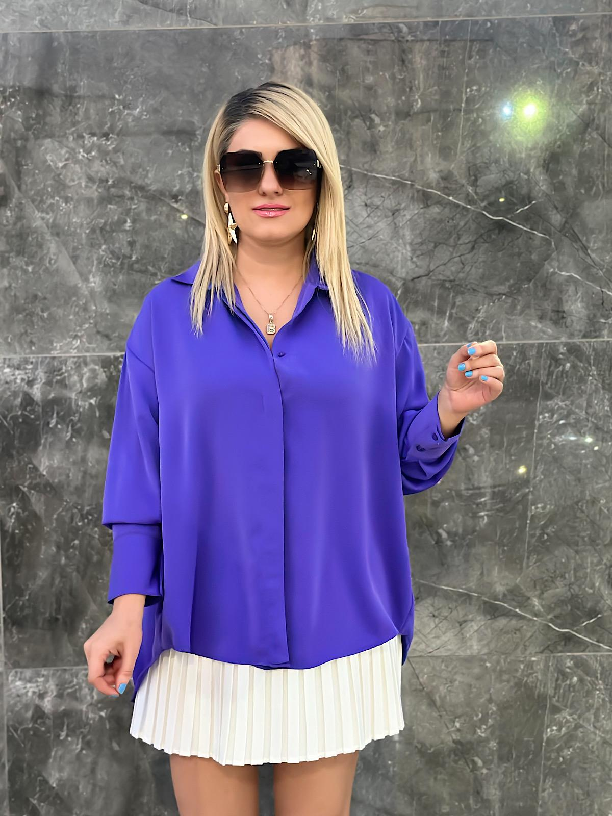 Yarasa Kol Pamuk Saten Gömlek LİLA-23MeUST00048