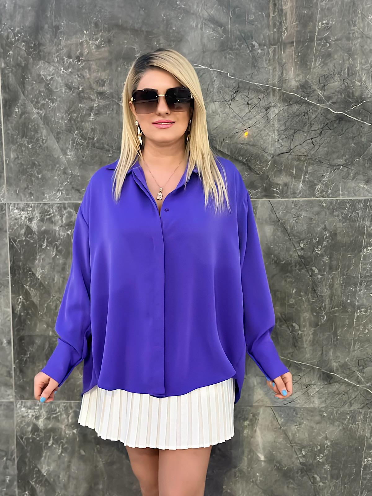 Yarasa Kol Pamuk Saten Gömlek LİLA-23MeUST00048