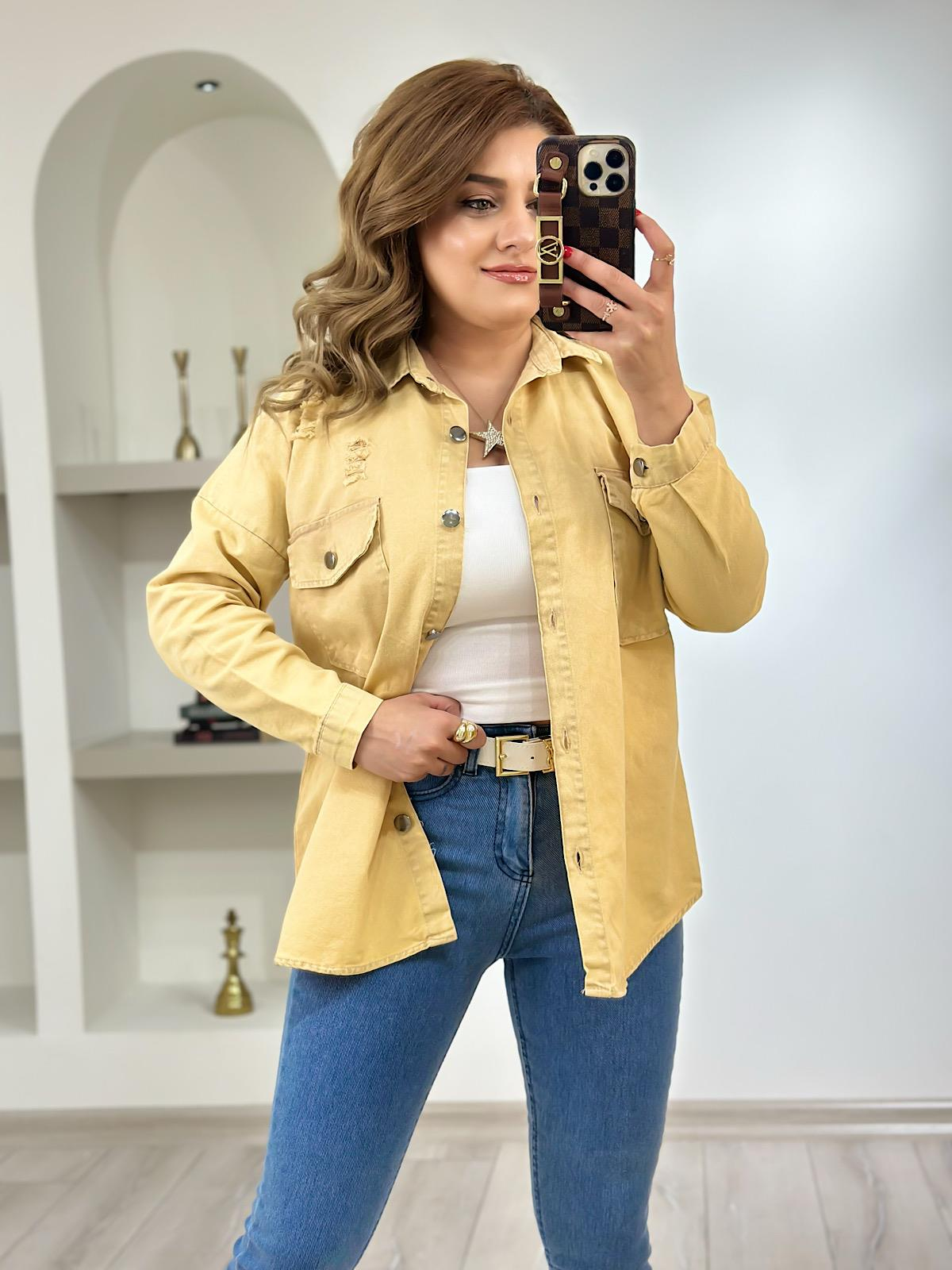 Yırtıklı Gabardin Gömlek HARDAL-23KYeni00055