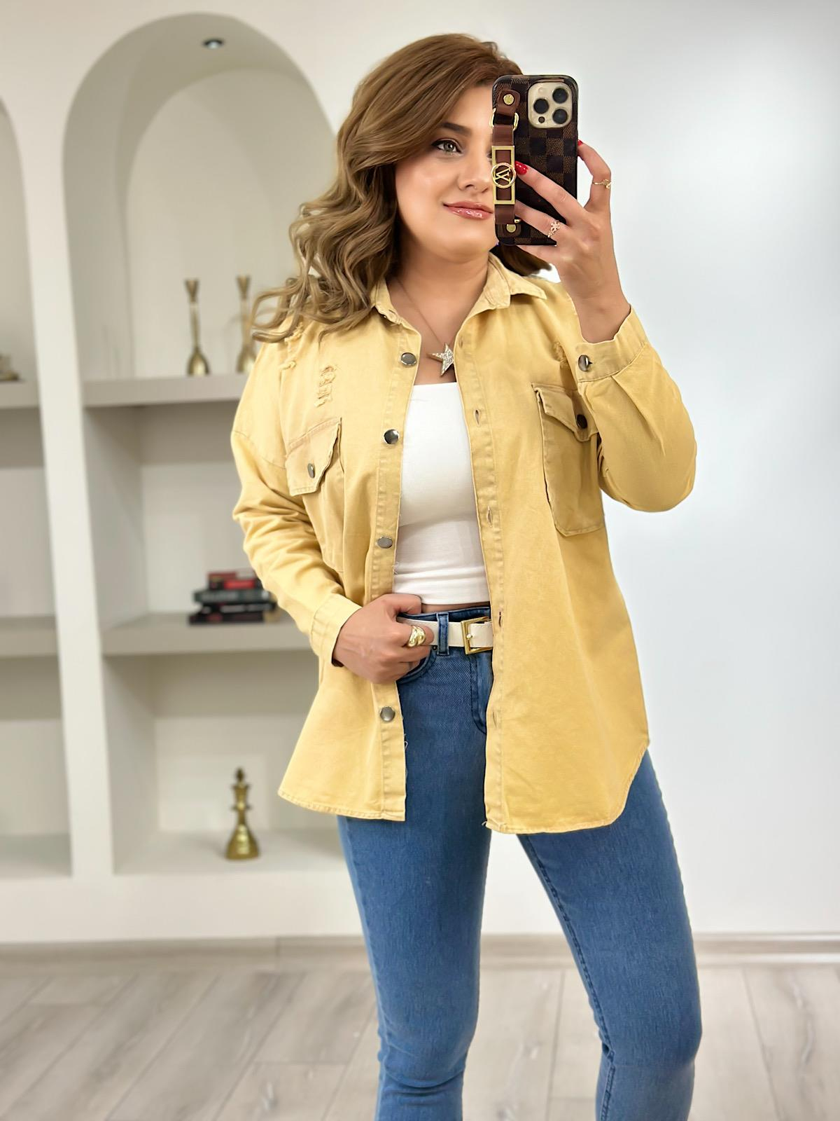 Yırtıklı Gabardin Gömlek HARDAL-23KYeni00055