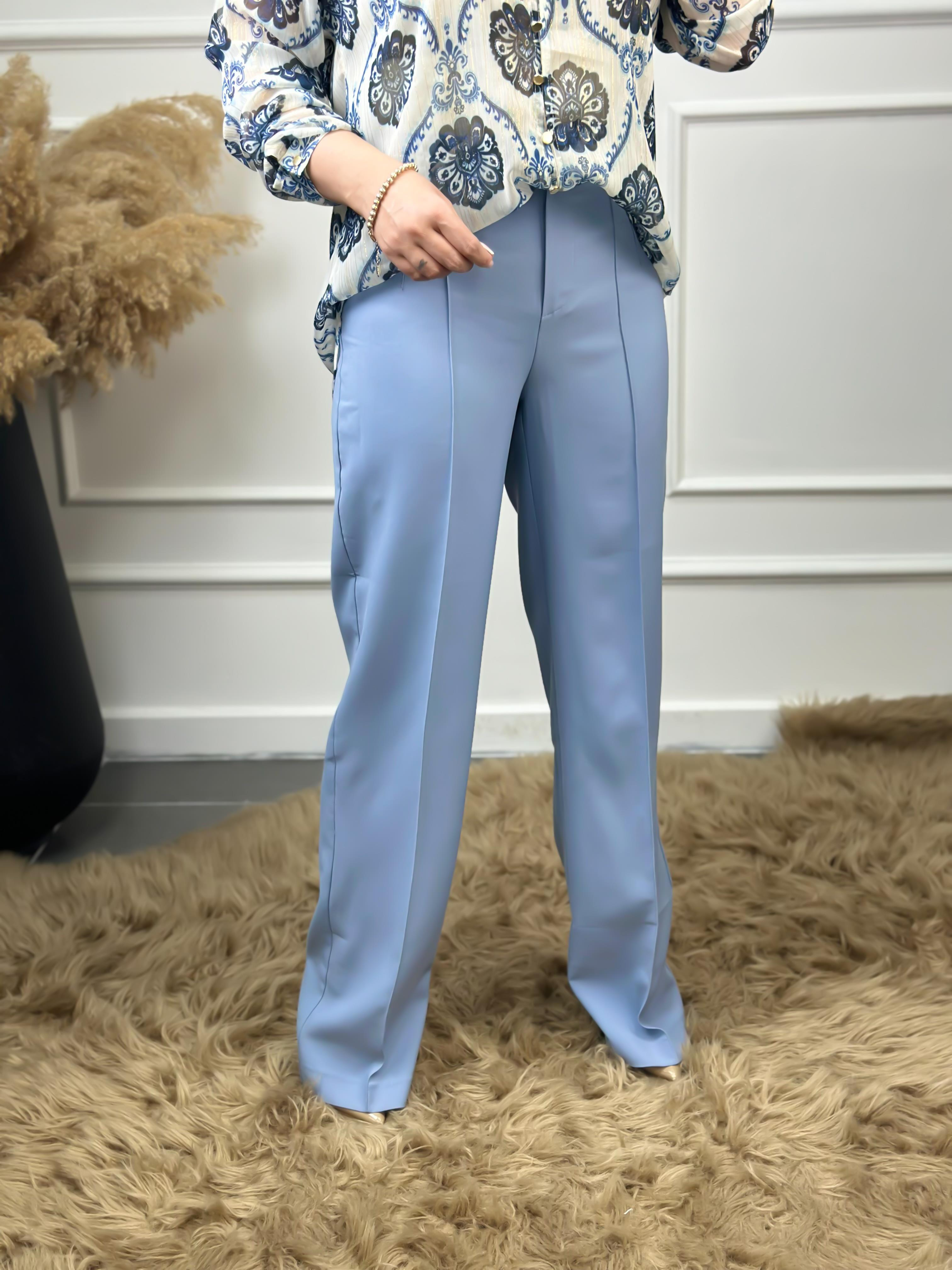 Yüksek Bel Önden Pensli Palazzo Kumaş Pantolon BEBE MAVİ-23YALT000002