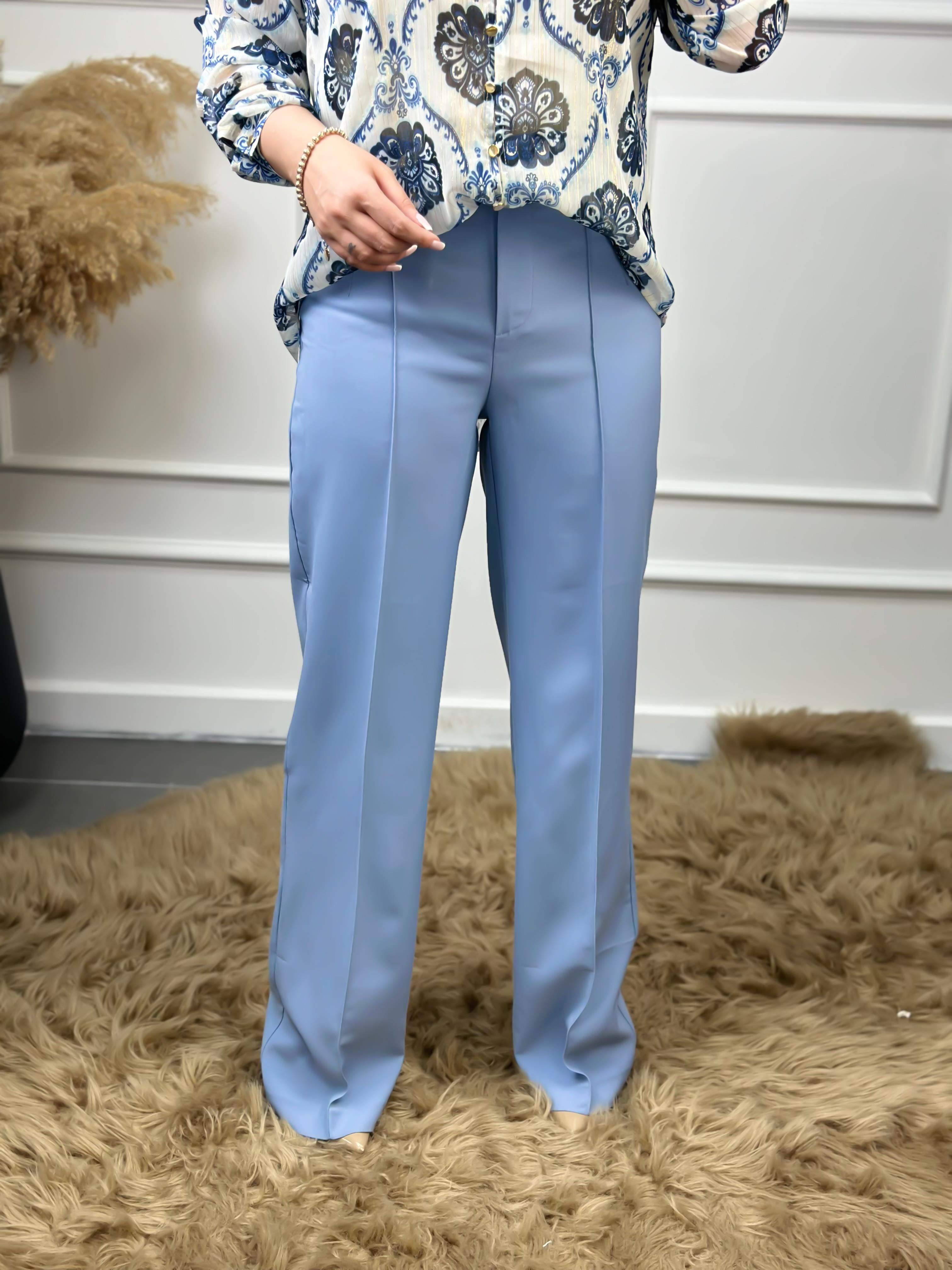 Yüksek Bel Önden Pensli Palazzo Kumaş Pantolon BEBE MAVİ-23YALT000002