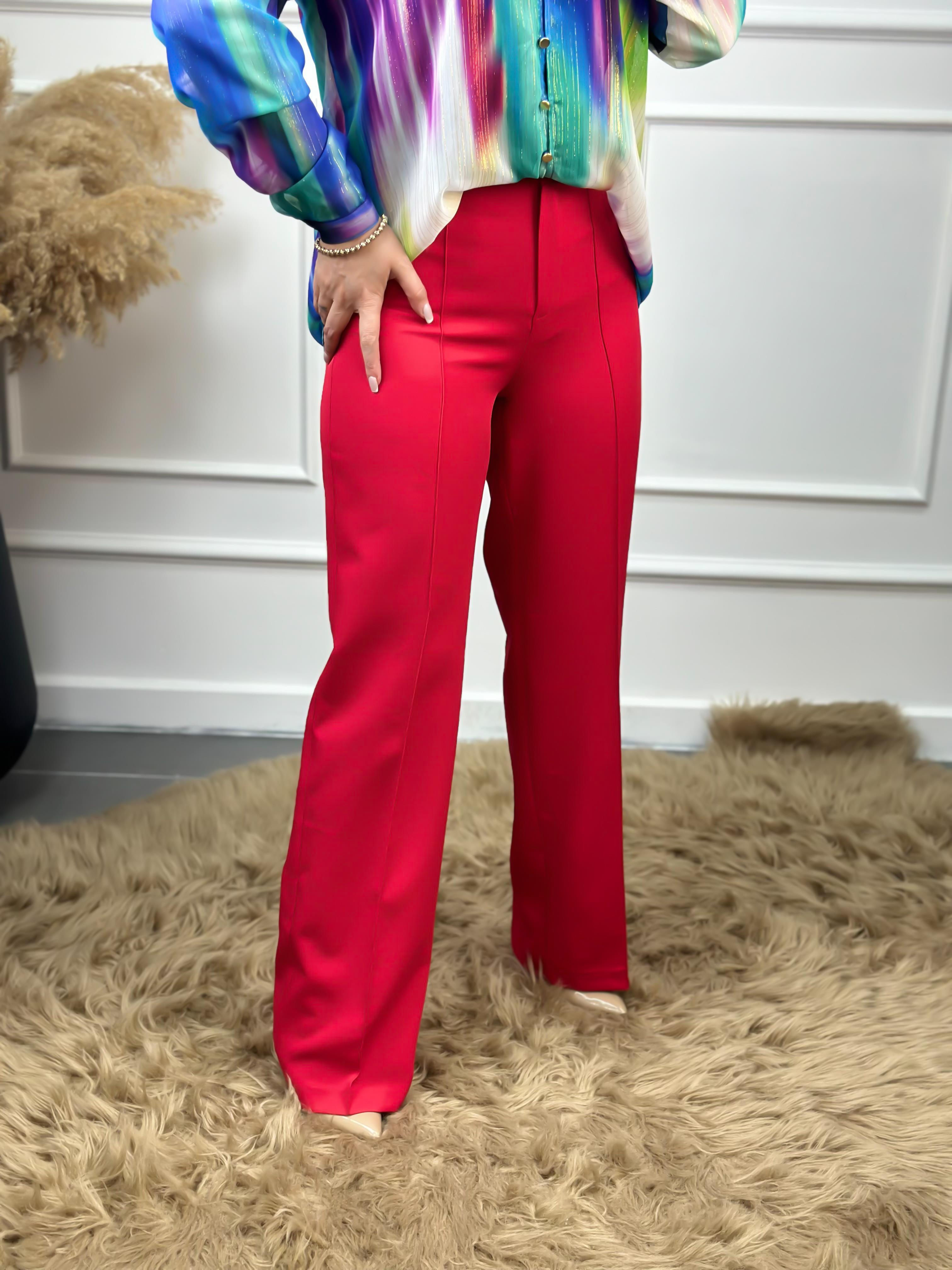 Yüksek Bel Önden Pensli Palazzo Kumaş Pantolon KIRMIZI-23YALT000002