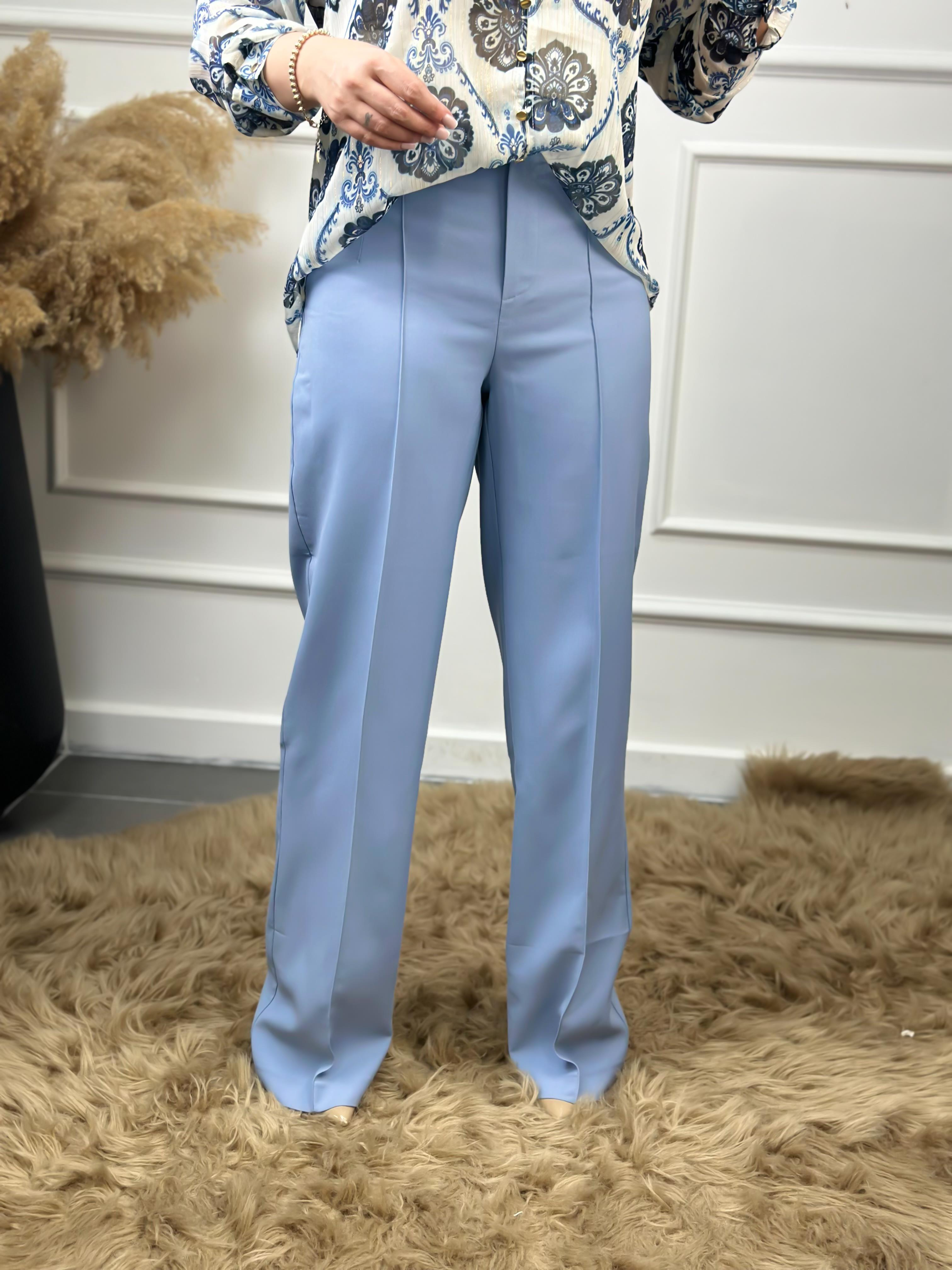 Yüksek Bel Önden Pensli Palazzo Kumaş Pantolon BEBE MAVİ-23YALT000002