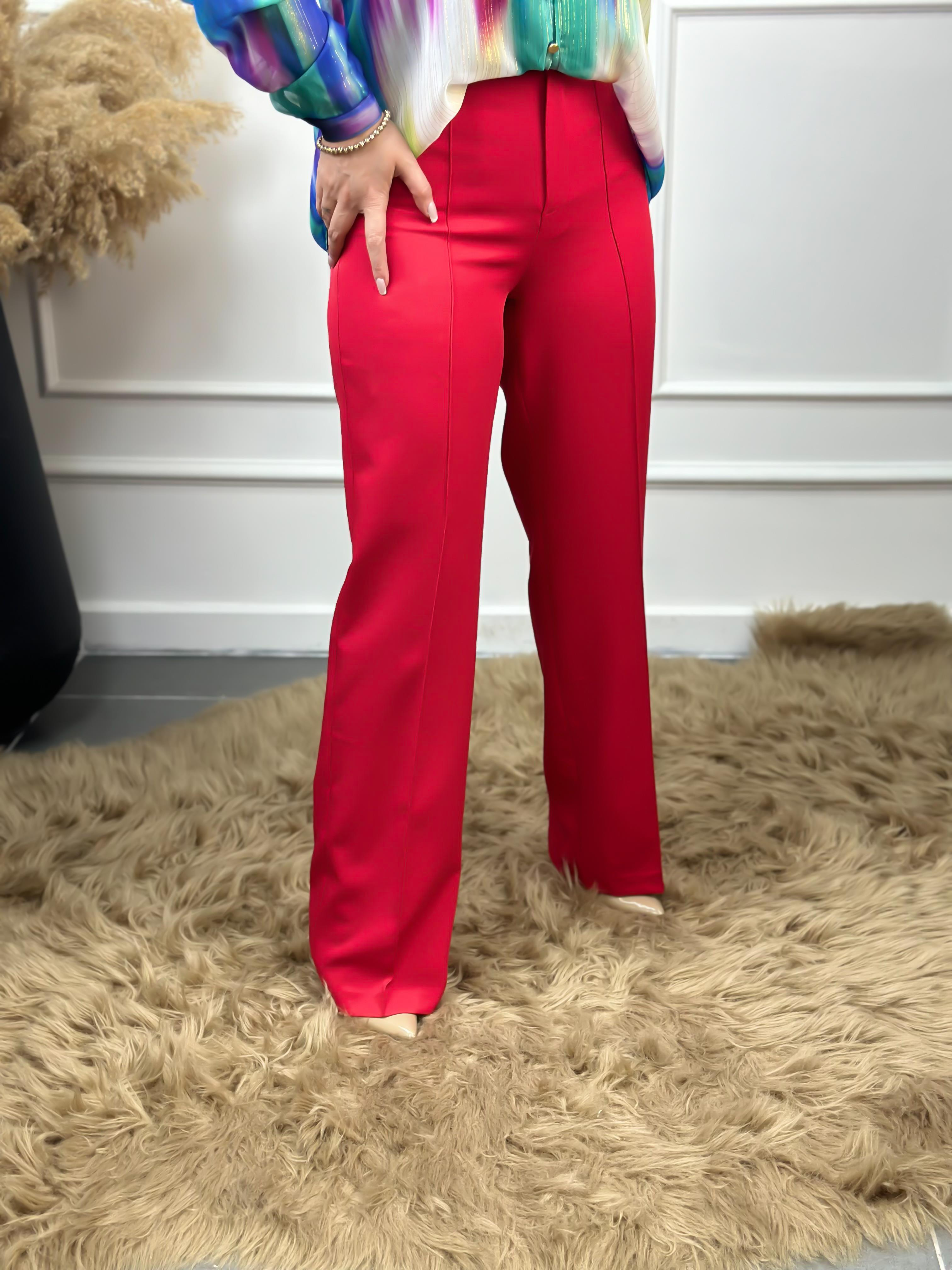 Yüksek Bel Önden Pensli Palazzo Kumaş Pantolon KIRMIZI-23YALT000002