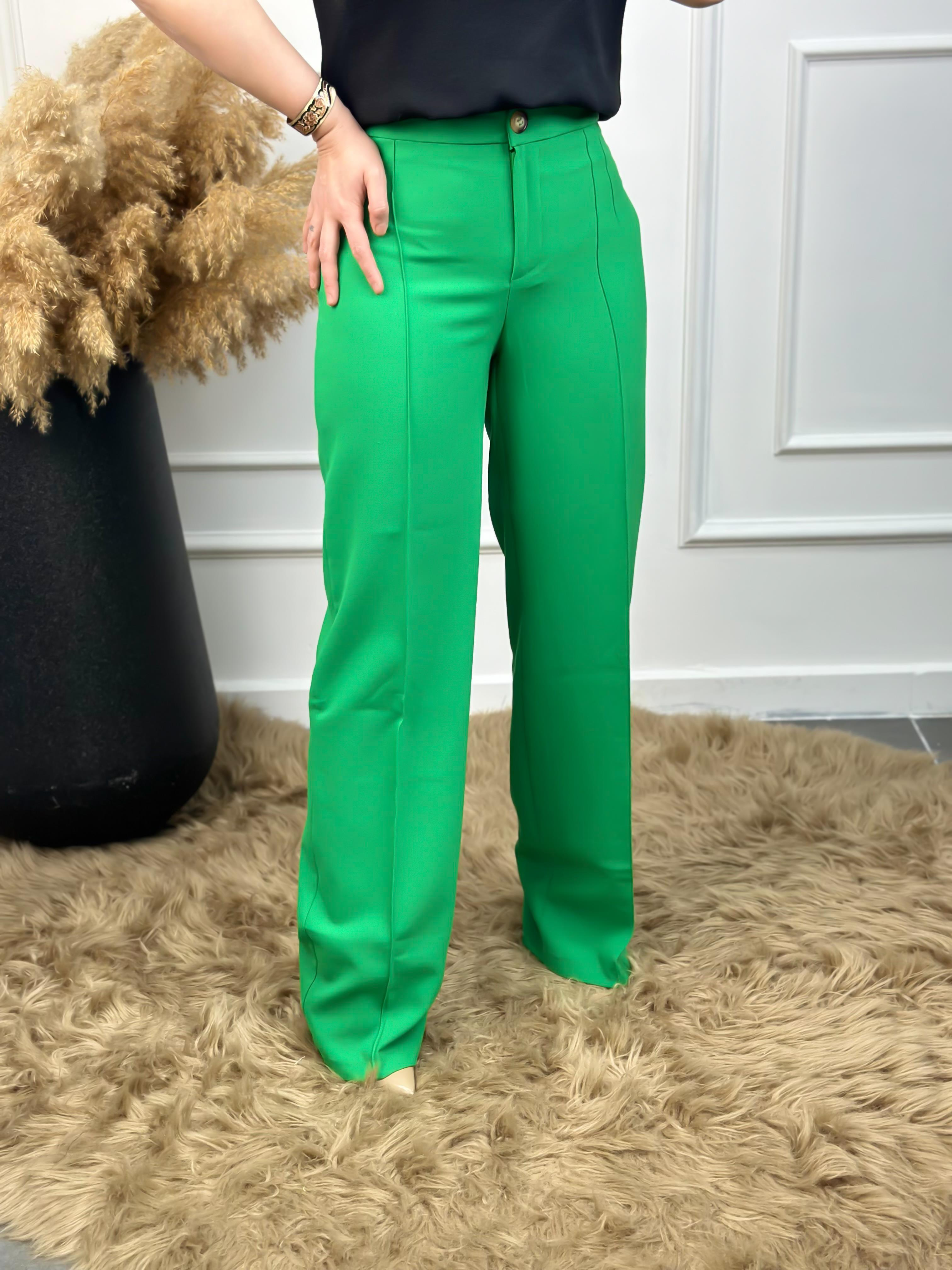 Yüksek Bel Önden Pensli Palazzo Kumaş Pantolon YEŞİL-23YALT000002