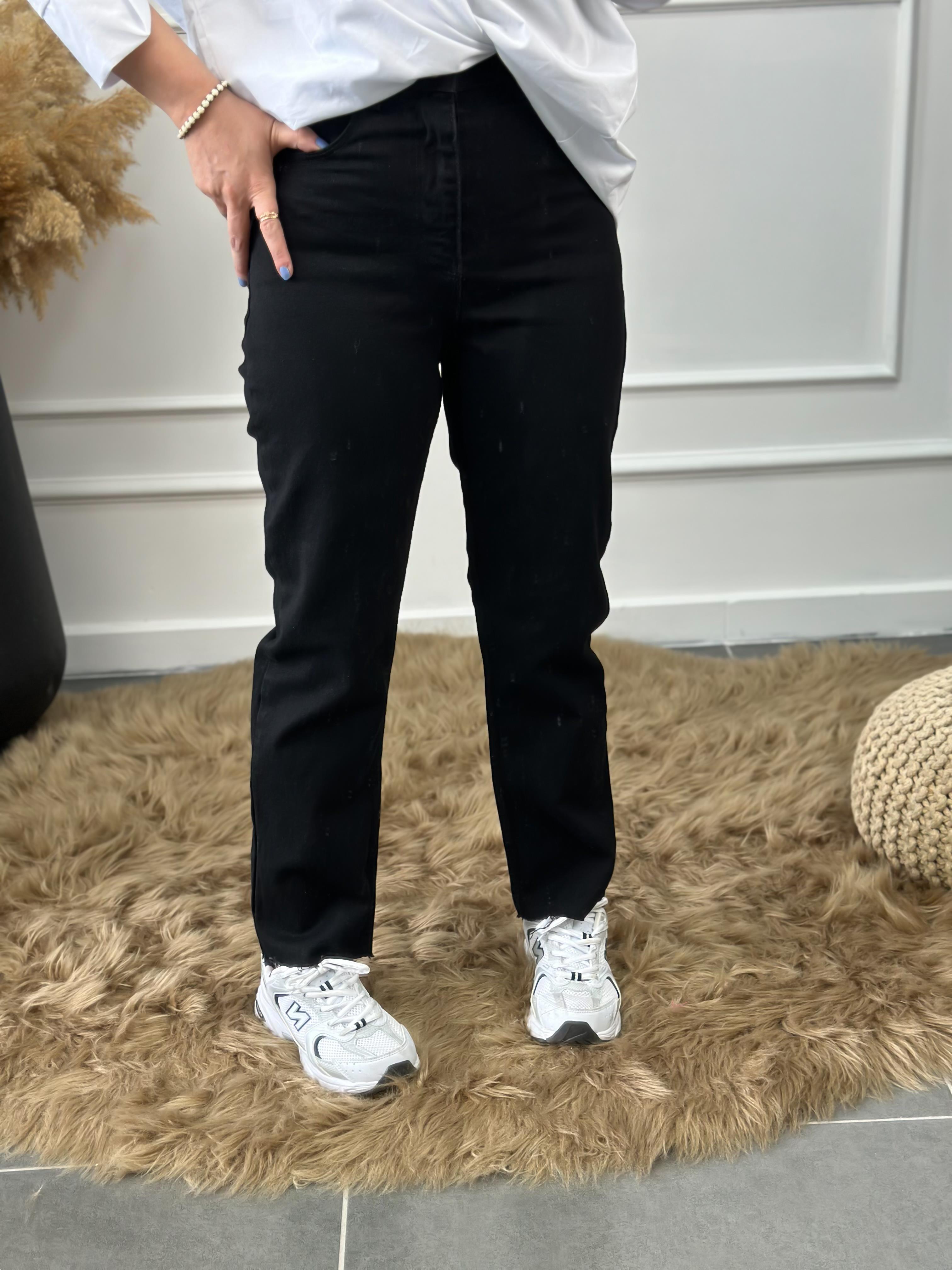 Yüksek Bel Paçası Kesik Orjinal Fit Mom SİYAH-23KYeni00074
