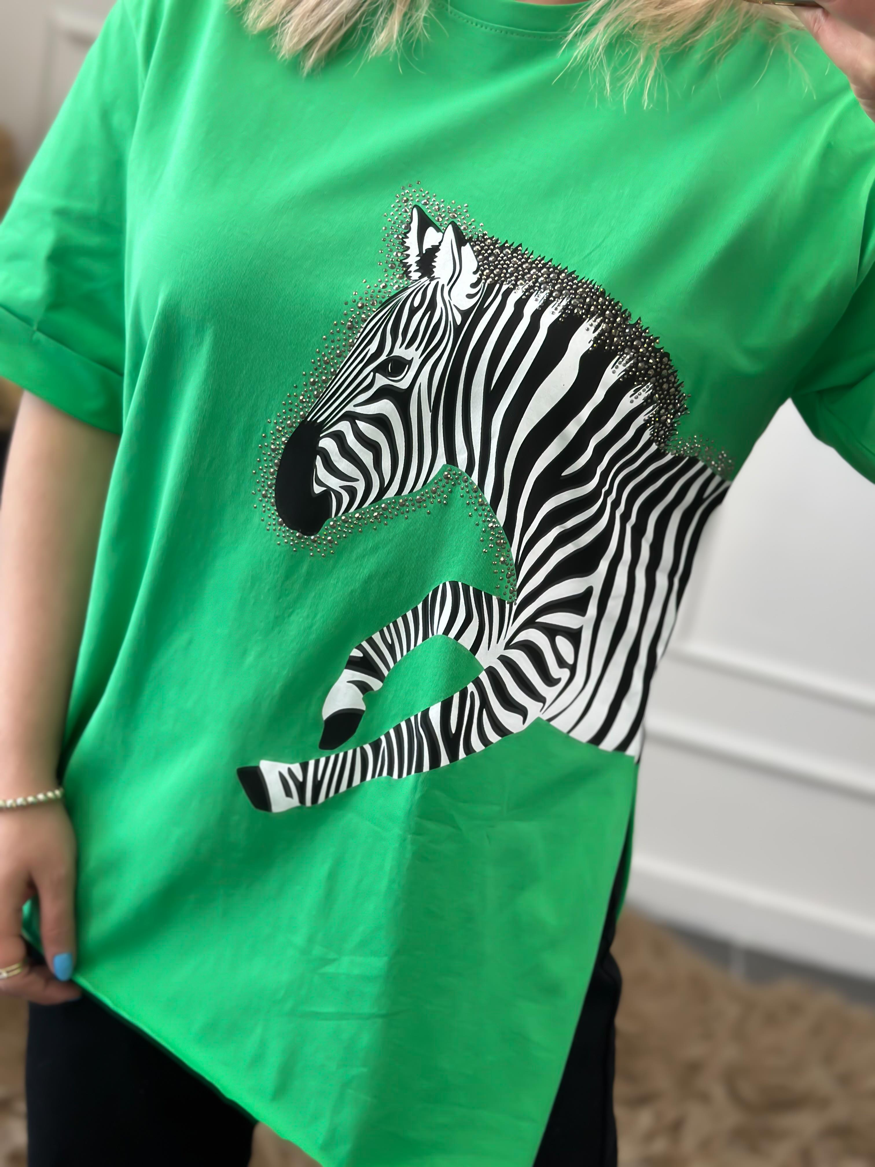 Zebra Desen Bisiklet Yaka Oversize Tshirt YEŞİL-23YUST000012