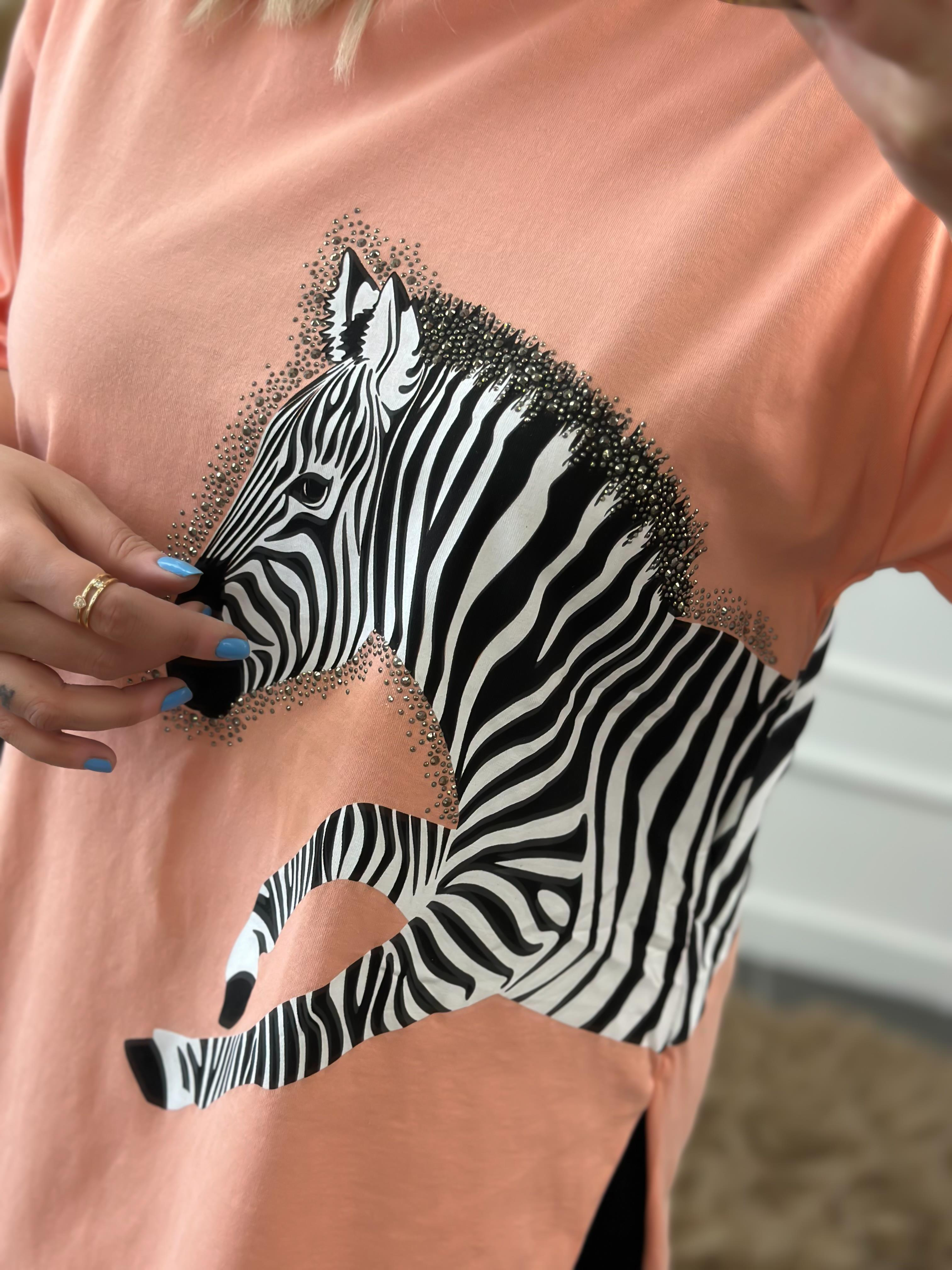 Zebra Desen Bisiklet Yaka Oversize Tshirt SOMON-23YUST000012