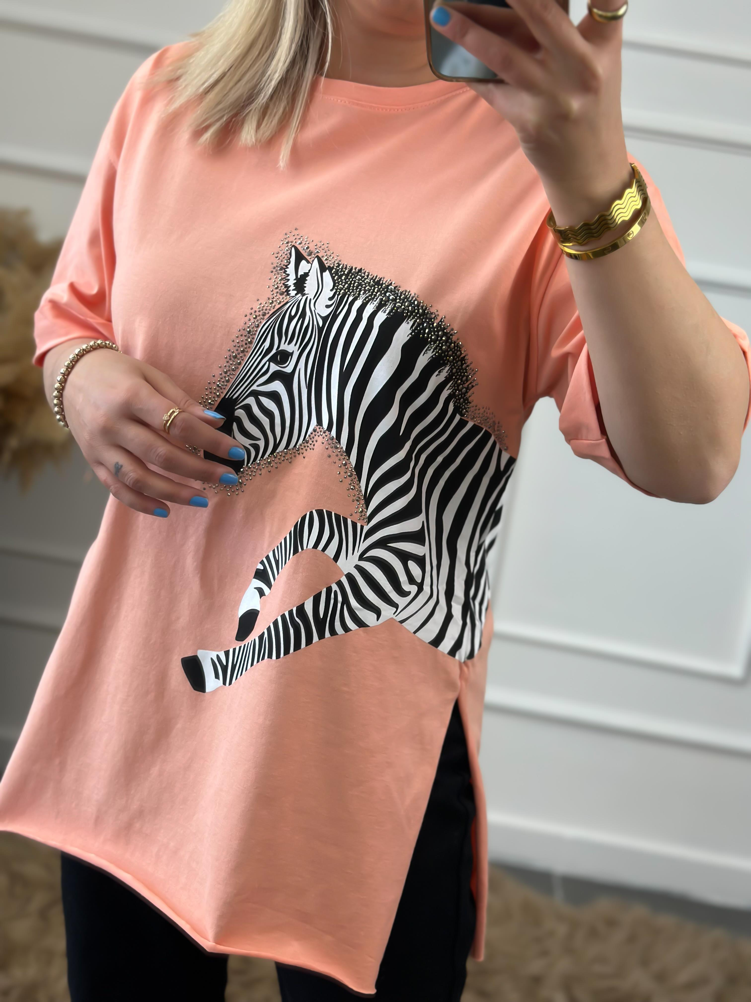 Zebra Desen Bisiklet Yaka Oversize Tshirt SOMON-23YUST000012