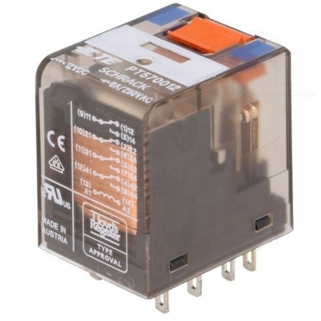 Schrack PT570012 012VDC 4 C/O 06A End. Röle