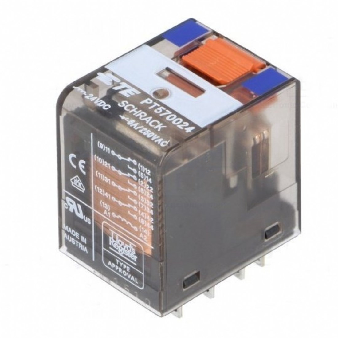 Schrack PT570024 024VDC 4 C/O 06A End. Röle