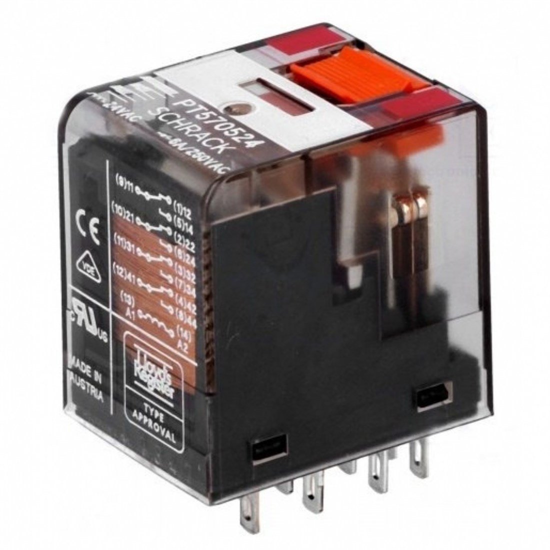 Schrack PT570524 024Vac 4 C/O 06A End. Röle