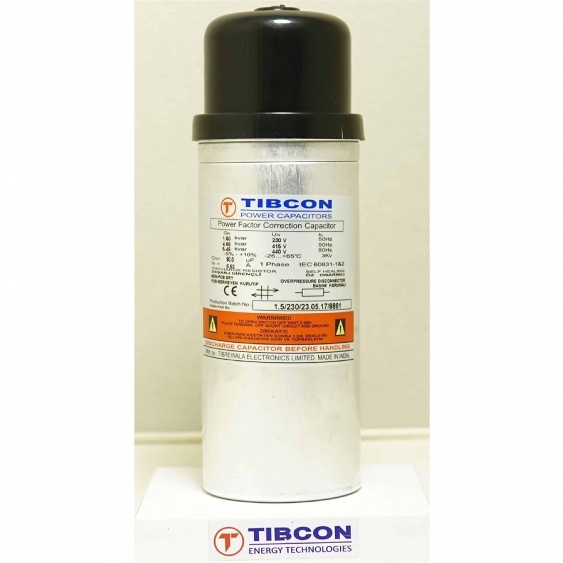 Tibcon CYL-3-220-PİN Slindir Tip  Monofaze Güç Kondansatörü