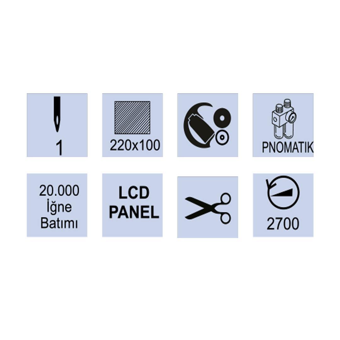FDM Jack JK-T2210D Şekil Dikiş Makinesi (İşleme) 220X100, Direct Drive, Ayak Kaldırmalı, İplik Kesmeli, Kafadan Motorlu