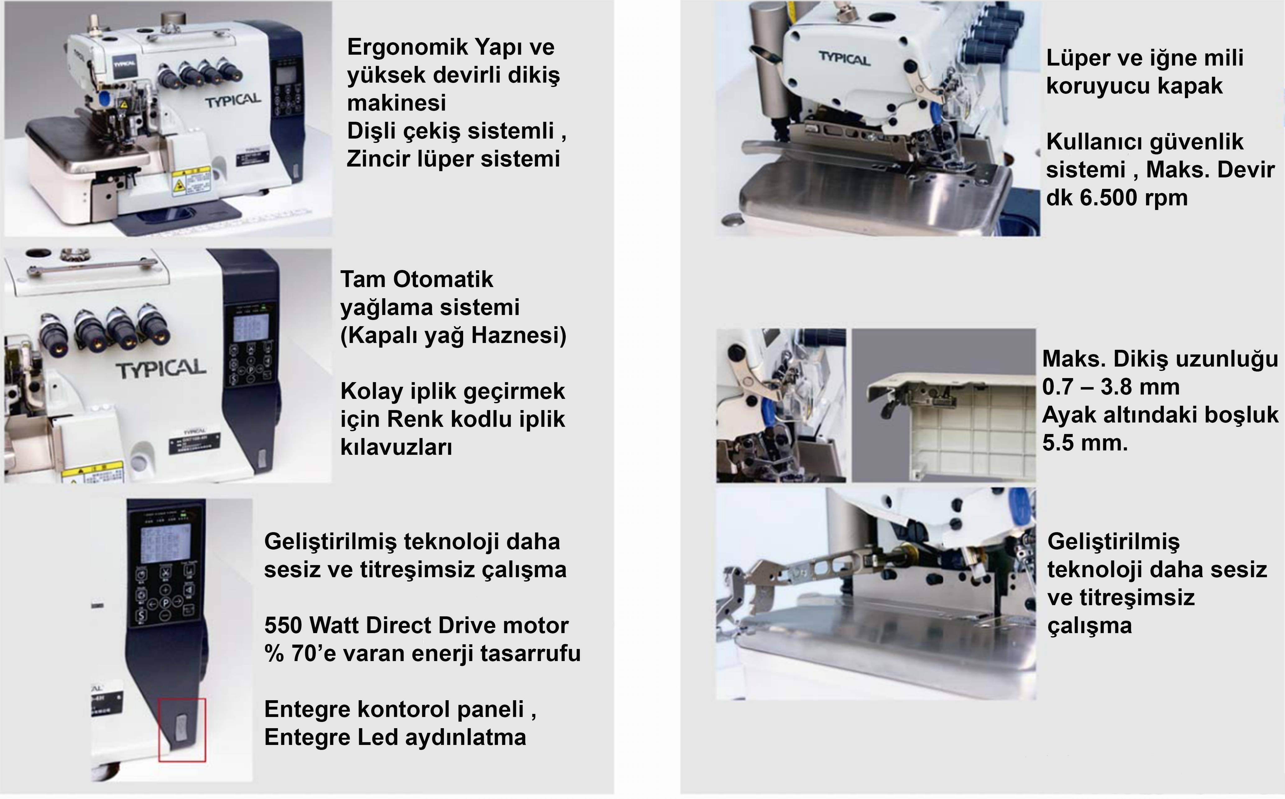 Typical GN-7100-5HD 5 İplik Direct Drive Motorlu Kot Overlok Makinesi