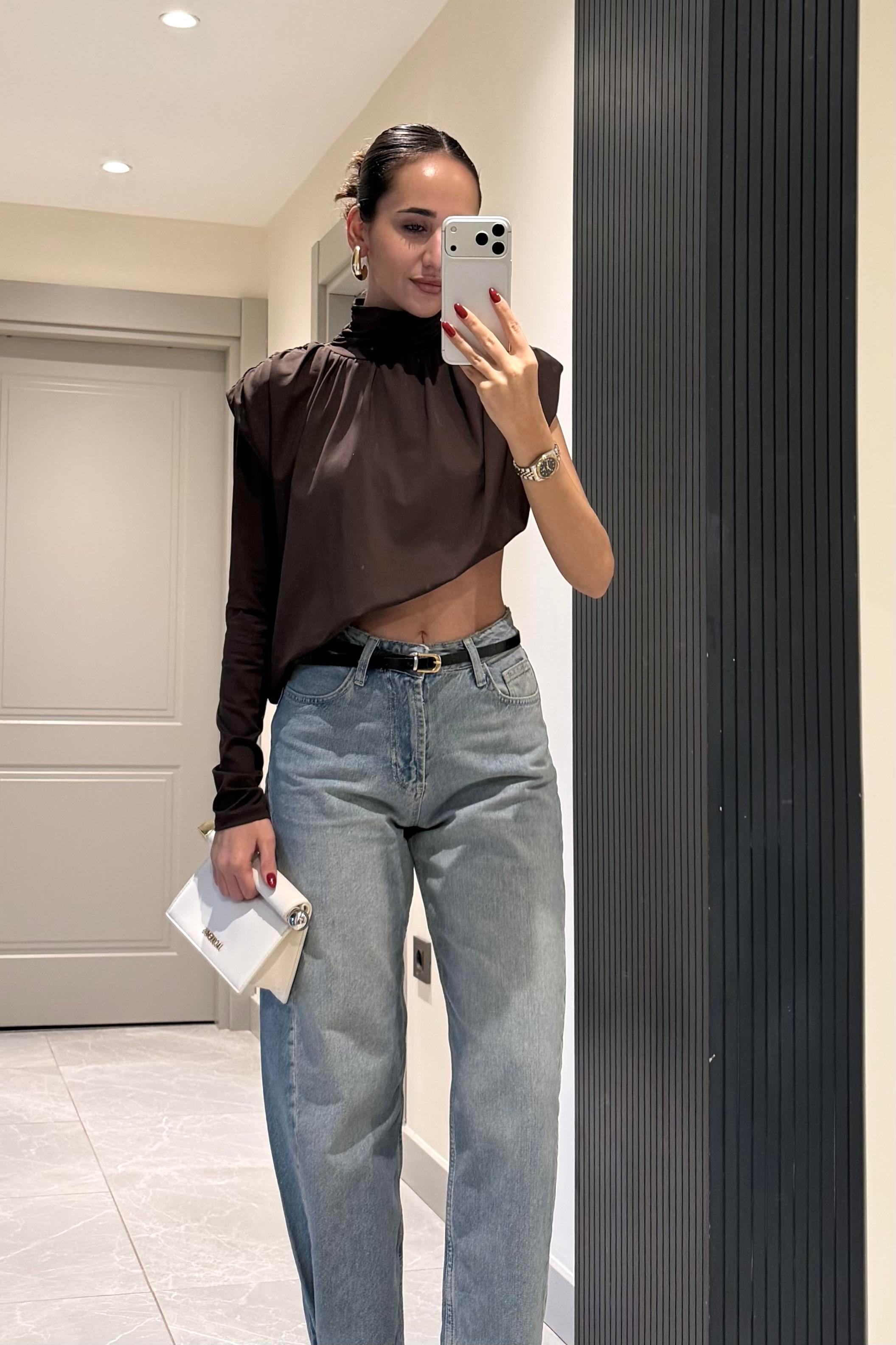 Acı Kahve Asimetrik Bluz - Kadın Bluz Modelleri - Nazliye Moda | Kadın Giyim Modası