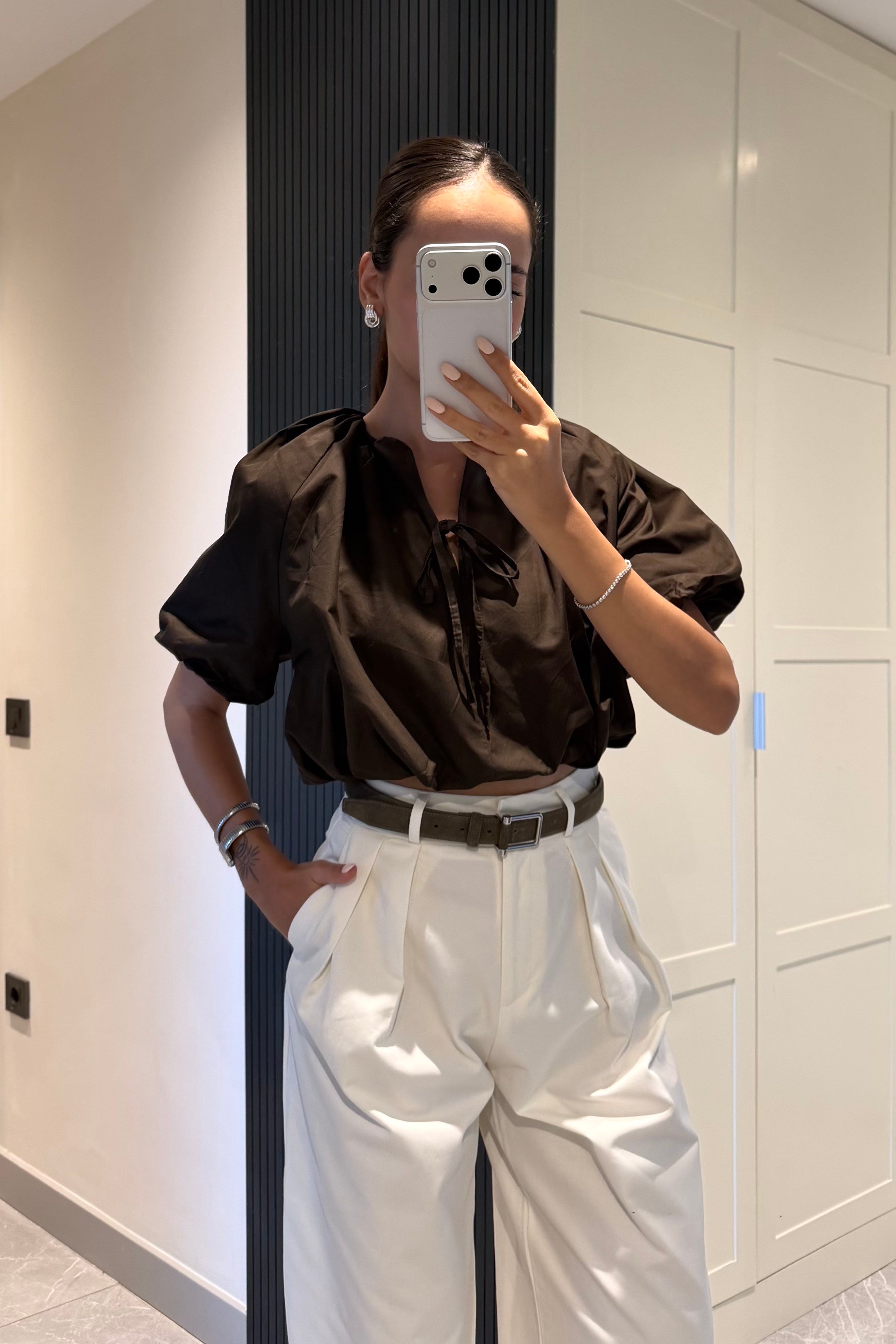 Acı Kahve Balon Kol Poplin Bluz - Kadın Blouses Modelleri - Nazliye Moda | Kadın Giyim Modası