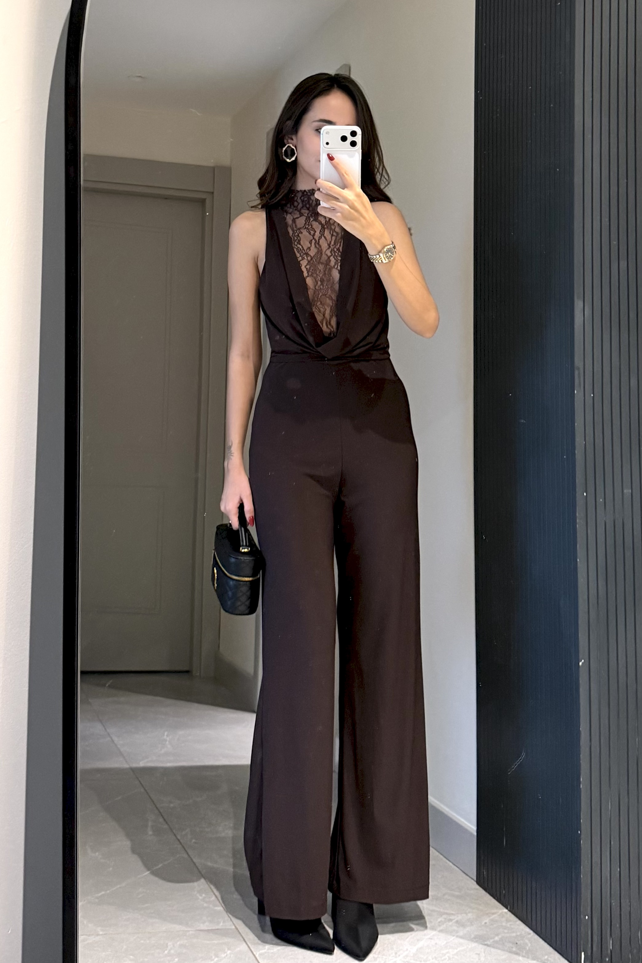 Acı Kahve Dantel Detay Tulum - Kadın Jumpsuits Modelleri - Nazliye Moda | Kadın Giyim Modası