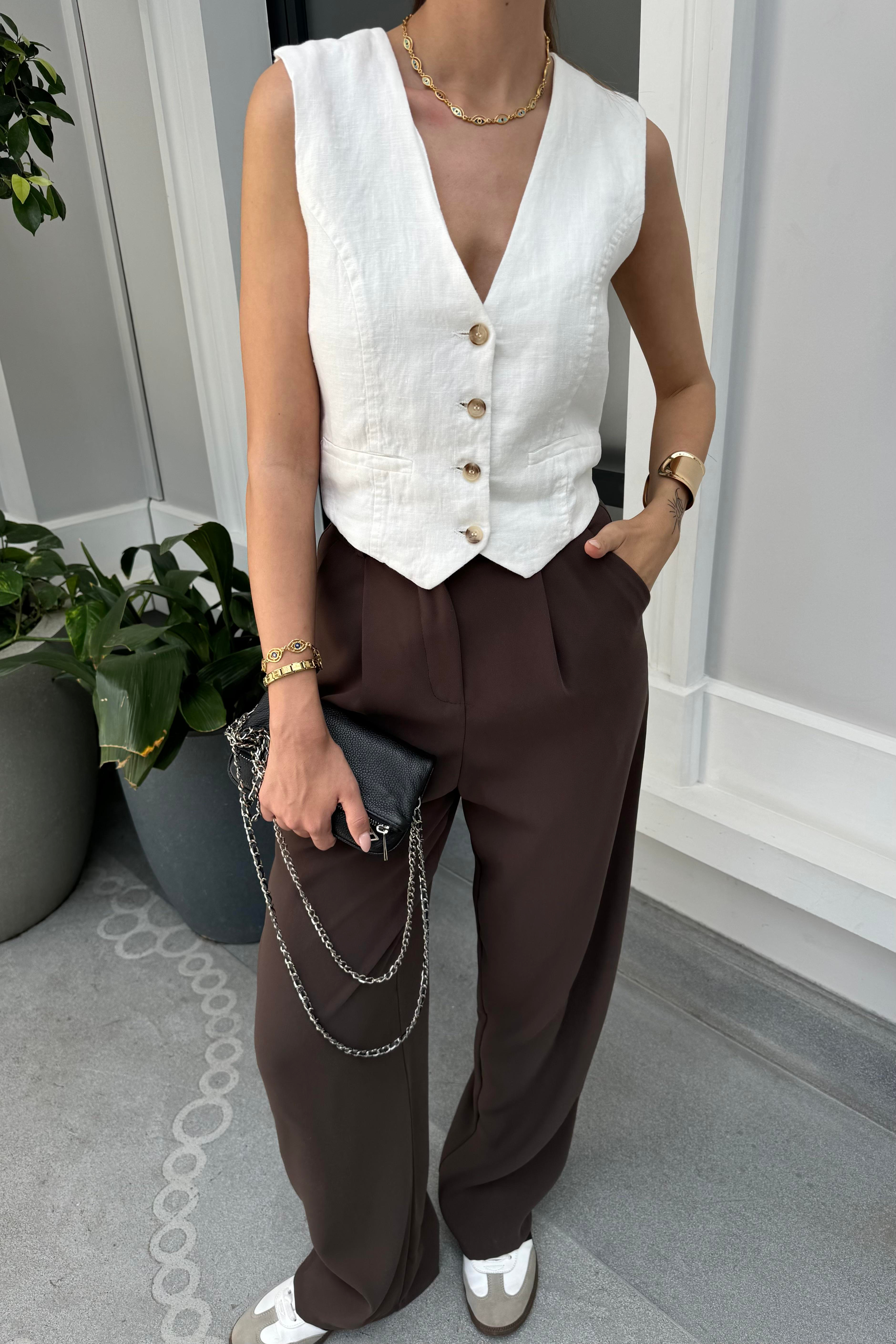 Acı Kahve Dökümlü Palazzo Pantolon - Kadın Trousers Modelleri - Nazliye Moda - Kadın Giyim Modası