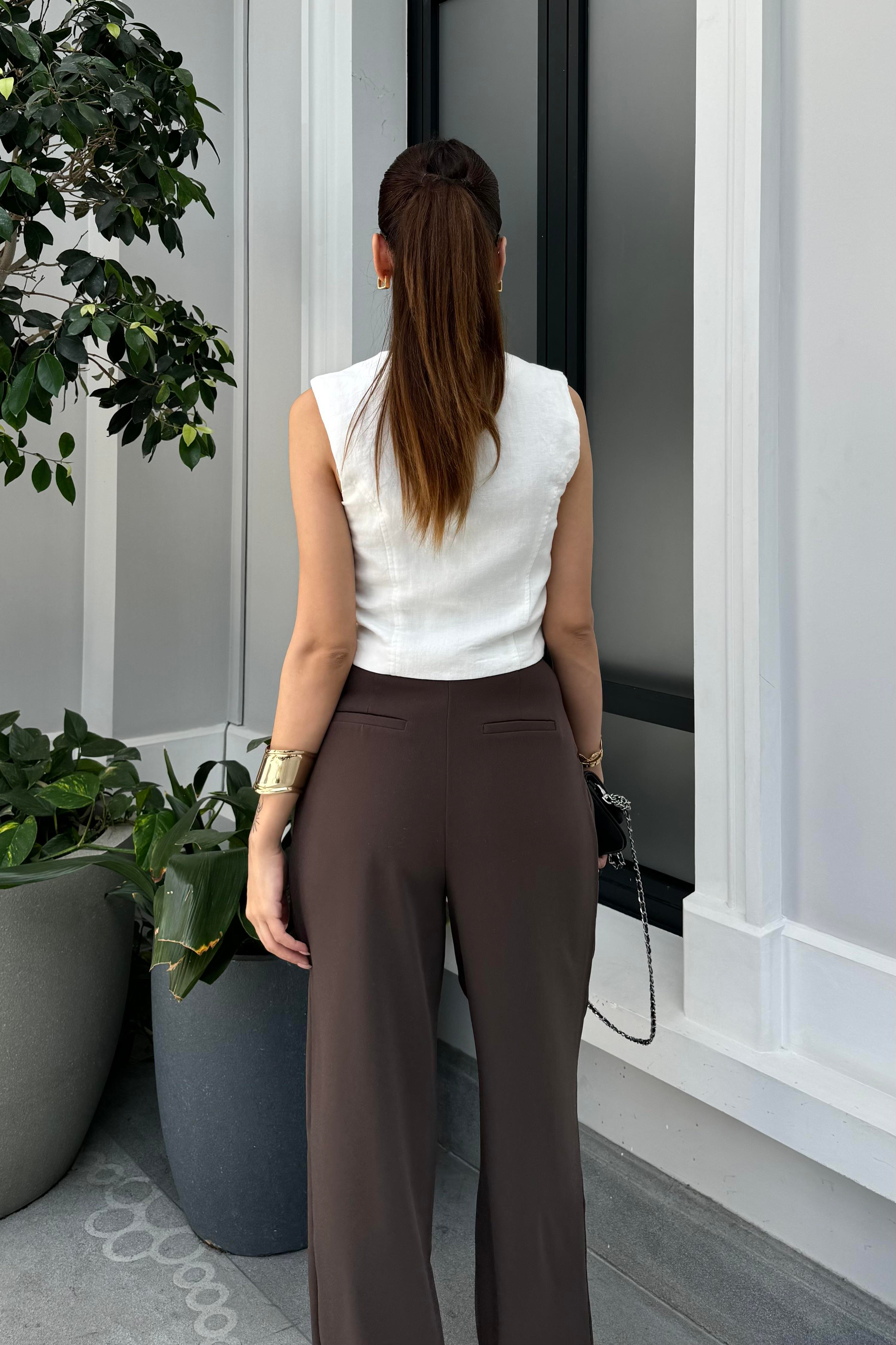 Acı Kahve Dökümlü Palazzo Pantolon - Kadın Trousers Modelleri - Nazliye Moda - Kadın Giyim Modası
