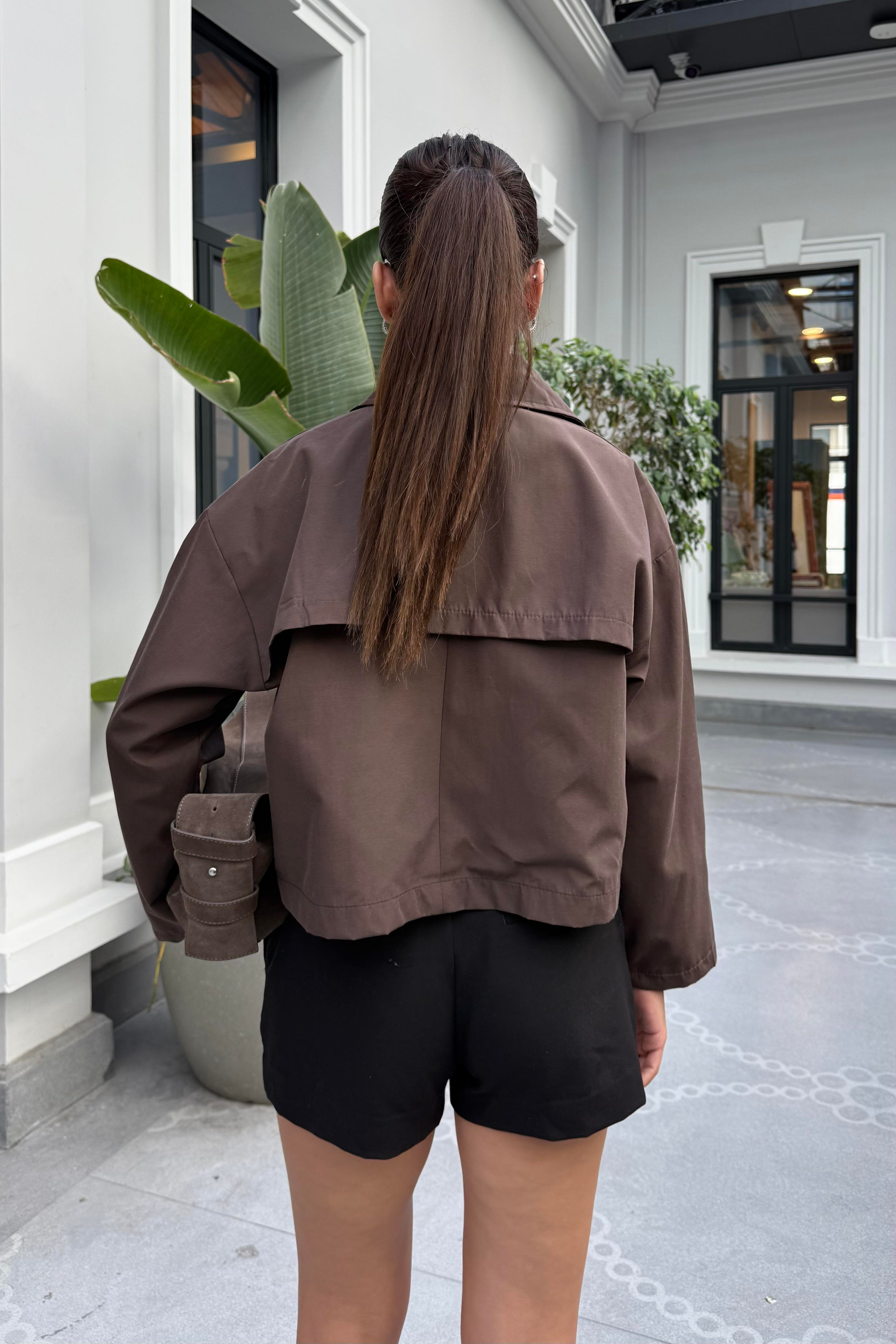Acı Kahve Kısa Trençkot - Kadın Trench Coats Modelleri - Nazliye Moda | Kadın Giyim Modası