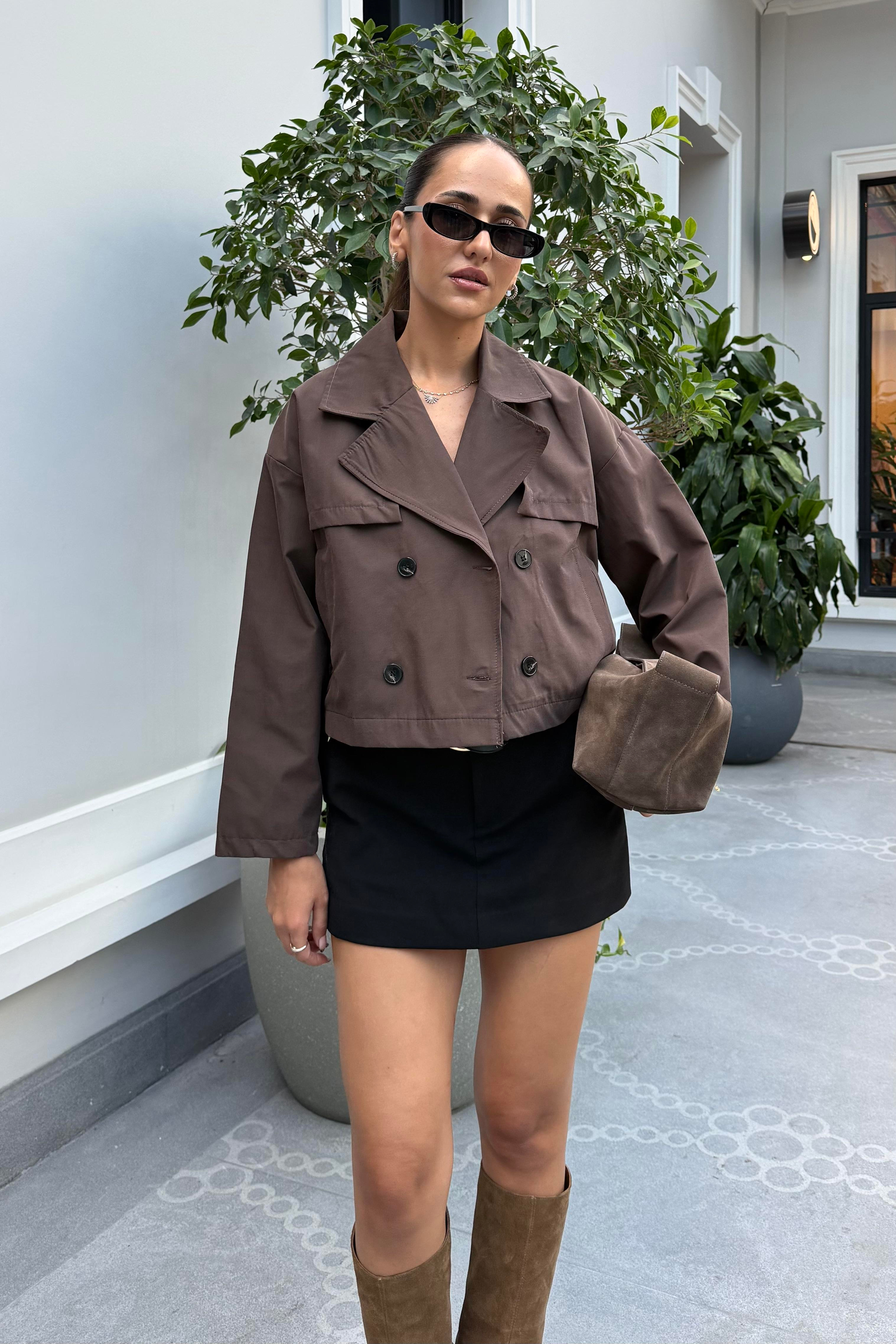 Acı Kahve Kısa Trençkot - Kadın Trench Coats Modelleri - Nazliye Moda | Kadın Giyim Modası