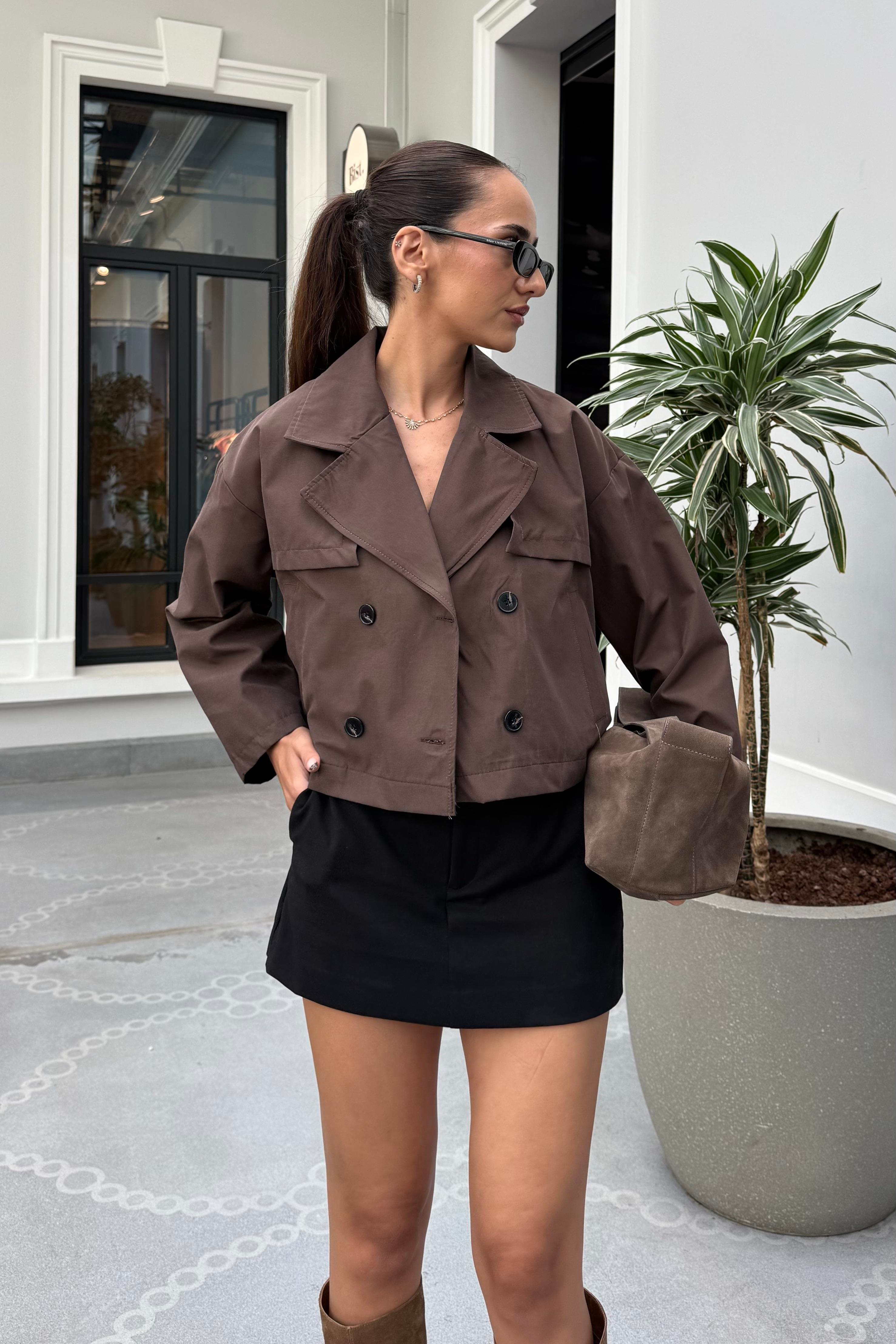 Acı Kahve Kısa Trençkot - Kadın Trench Coats Modelleri - Nazliye Moda | Kadın Giyim Modası