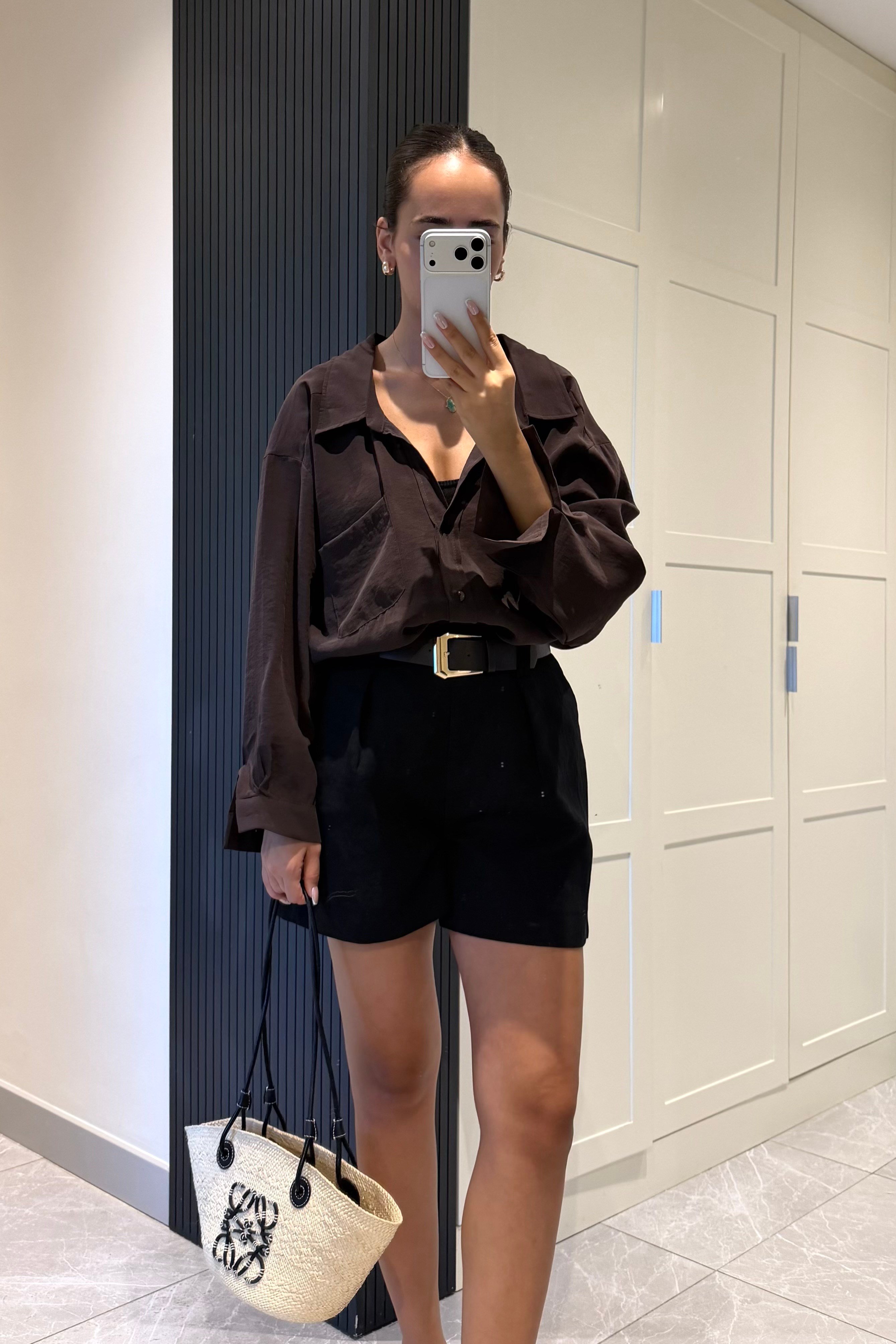 Acı Kahve Oversize Gömlek - Kadın Gömlek Modelleri - Nazliye Moda | Kadın Giyim Modası