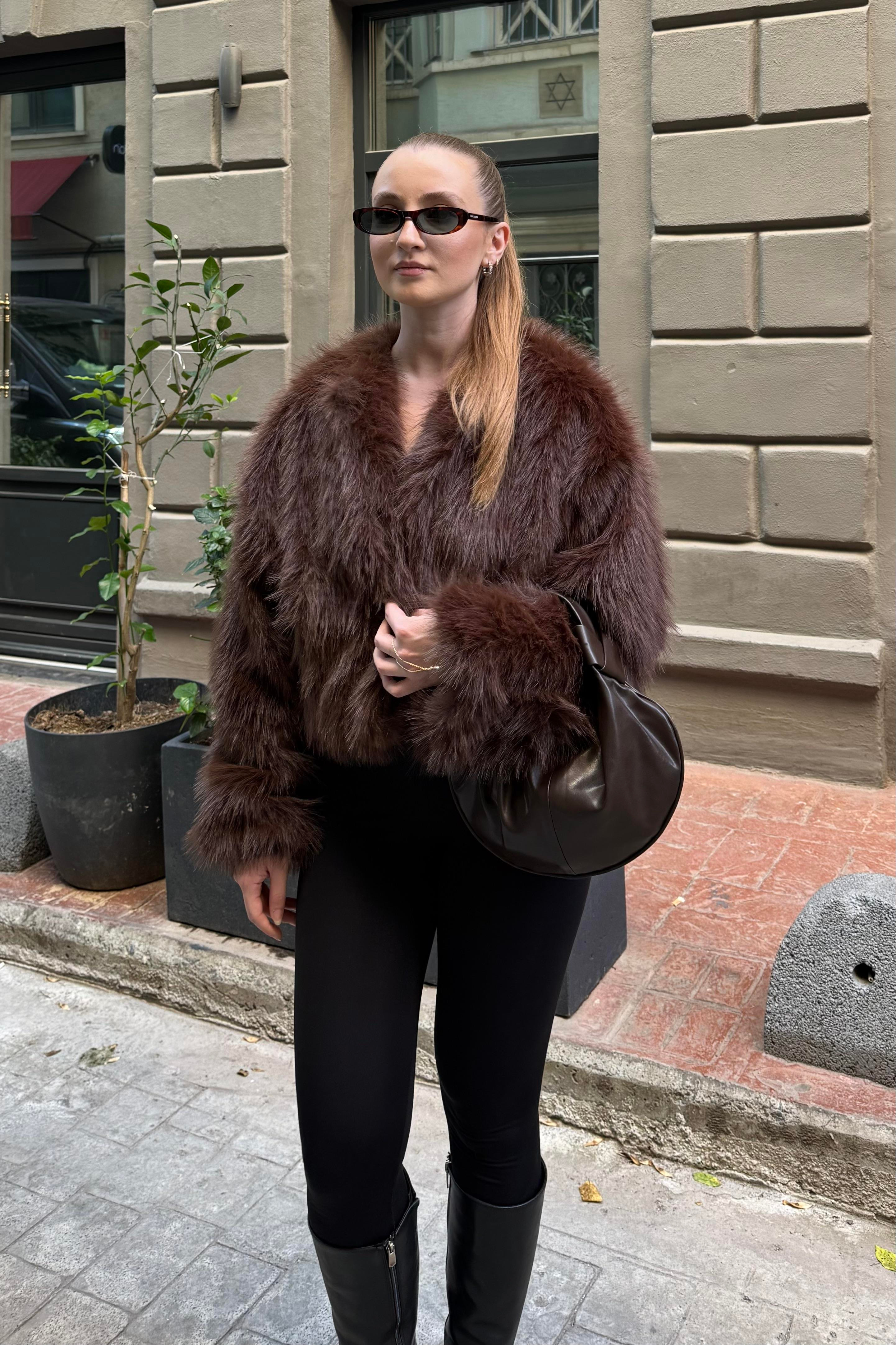 Acı Kahve Oversize Premium Midi Kürk - Kadın Coats Modelleri - Nazliye Moda | Kadın Giyim Modası