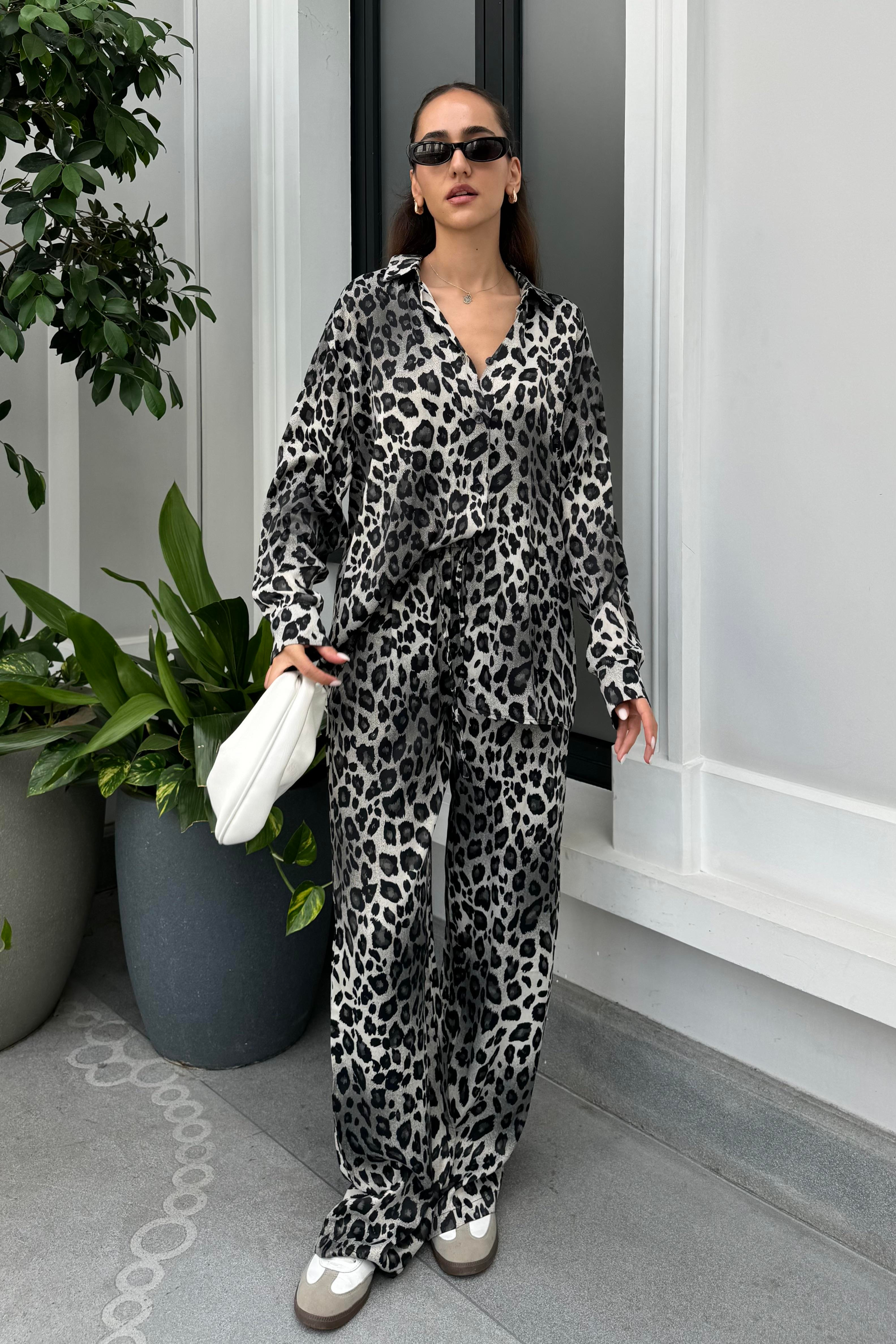 Açık Leopar Pantolon Gömlek Takım - Kadın Takım Modelleri - Nazliye Moda | Kadın Giyim Modası