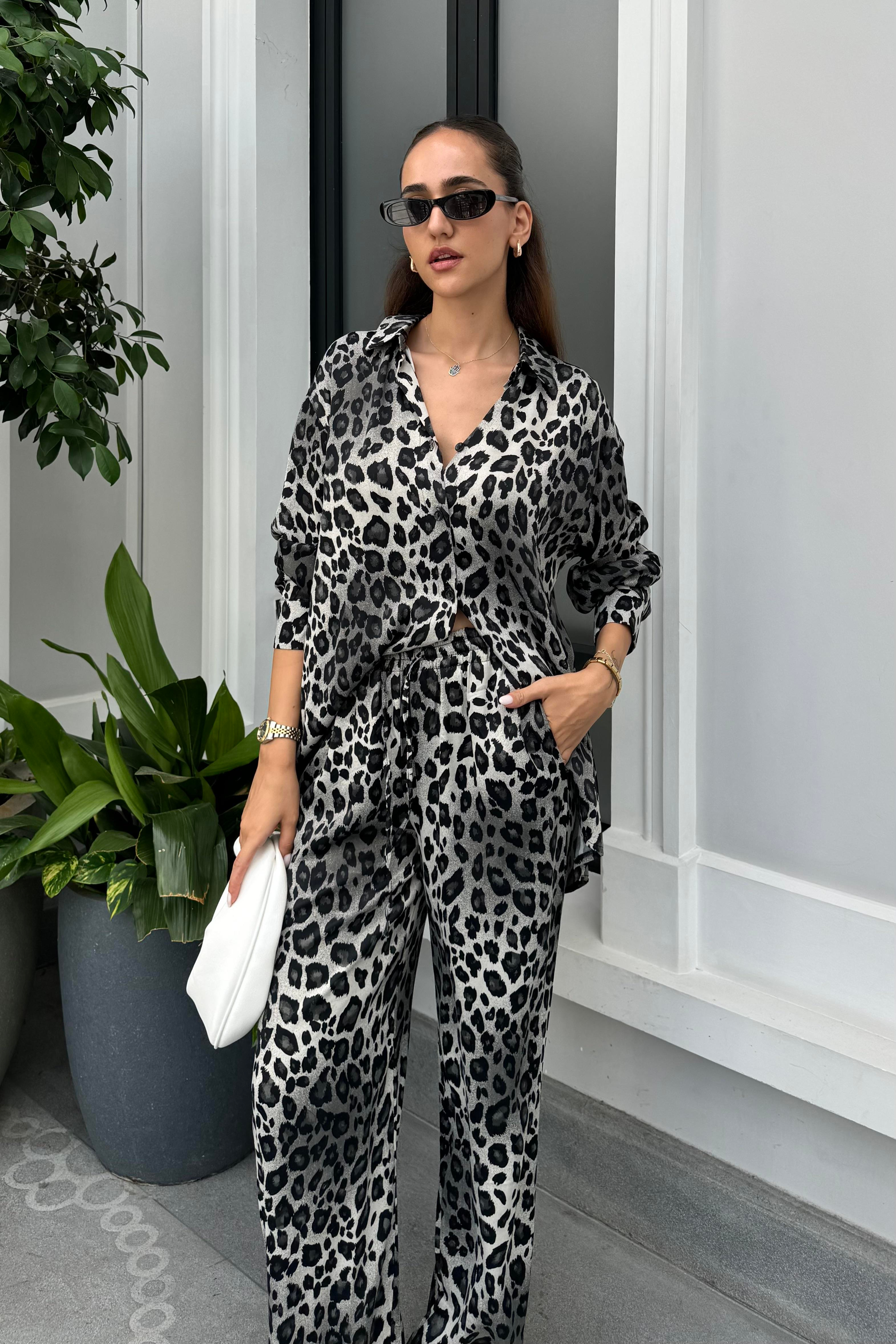 Açık Leopar Pantolon Gömlek Takım - Kadın Takım Modelleri - Nazliye Moda | Kadın Giyim Modası