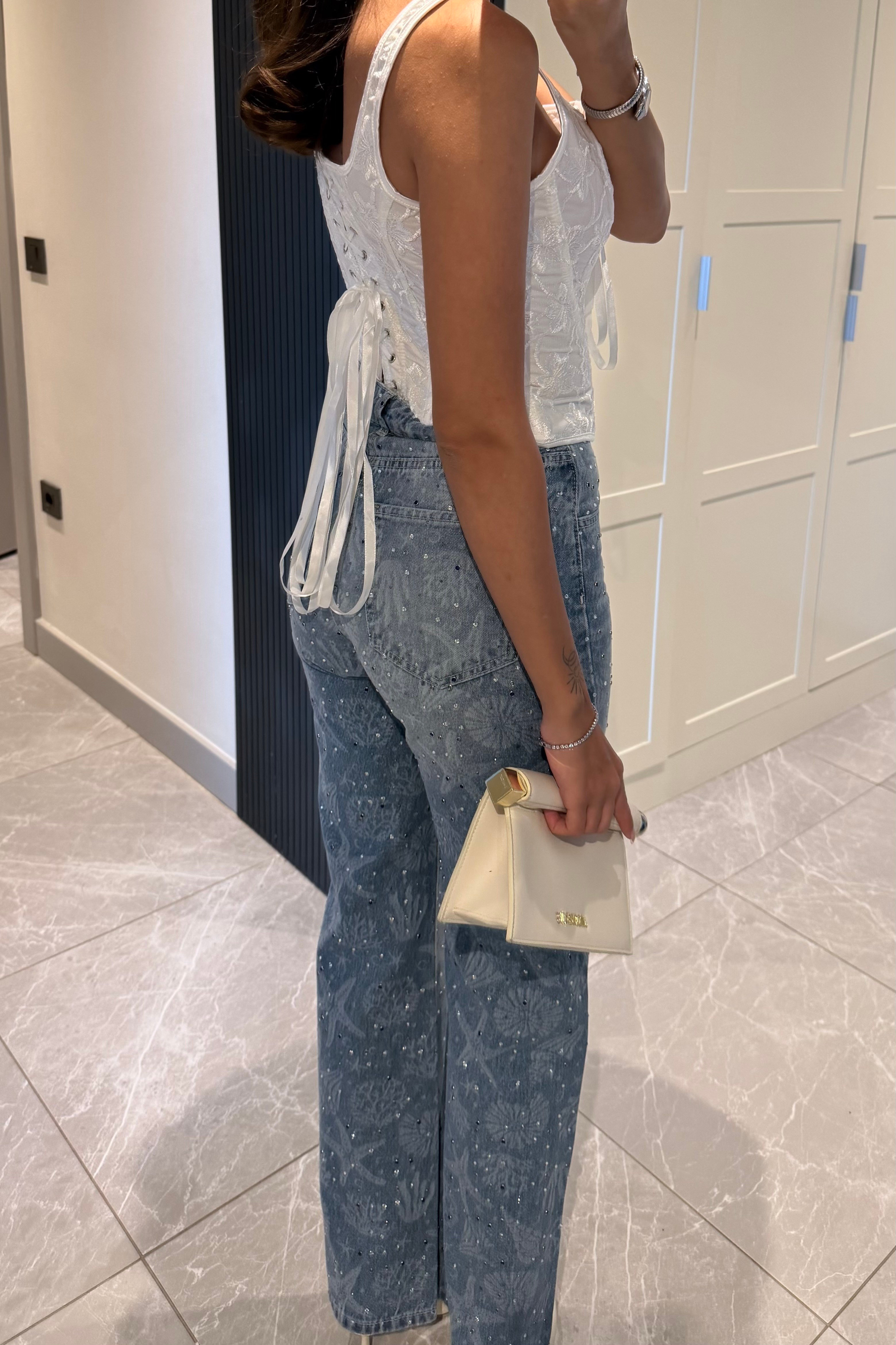 Açık Mavi Drop Taşlı Premium Jean - Kadın Jeans Modelleri - Nazliye Moda | Kadın Giyim Modası