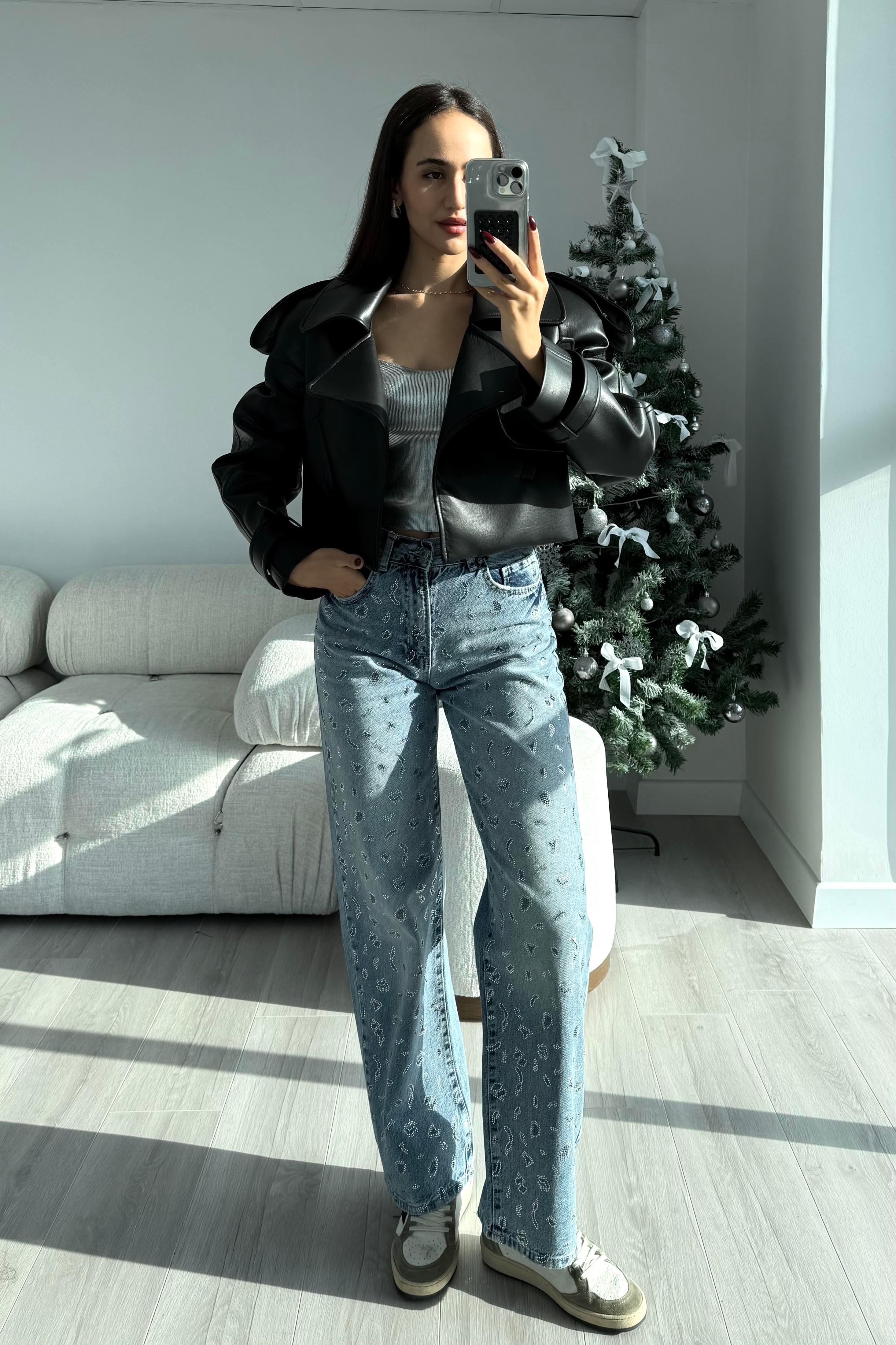 Açık Mavi Taş Baskılı Premium Jean - Kadın Jeans Modelleri - Nazliye Moda | Kadın Giyim Modası